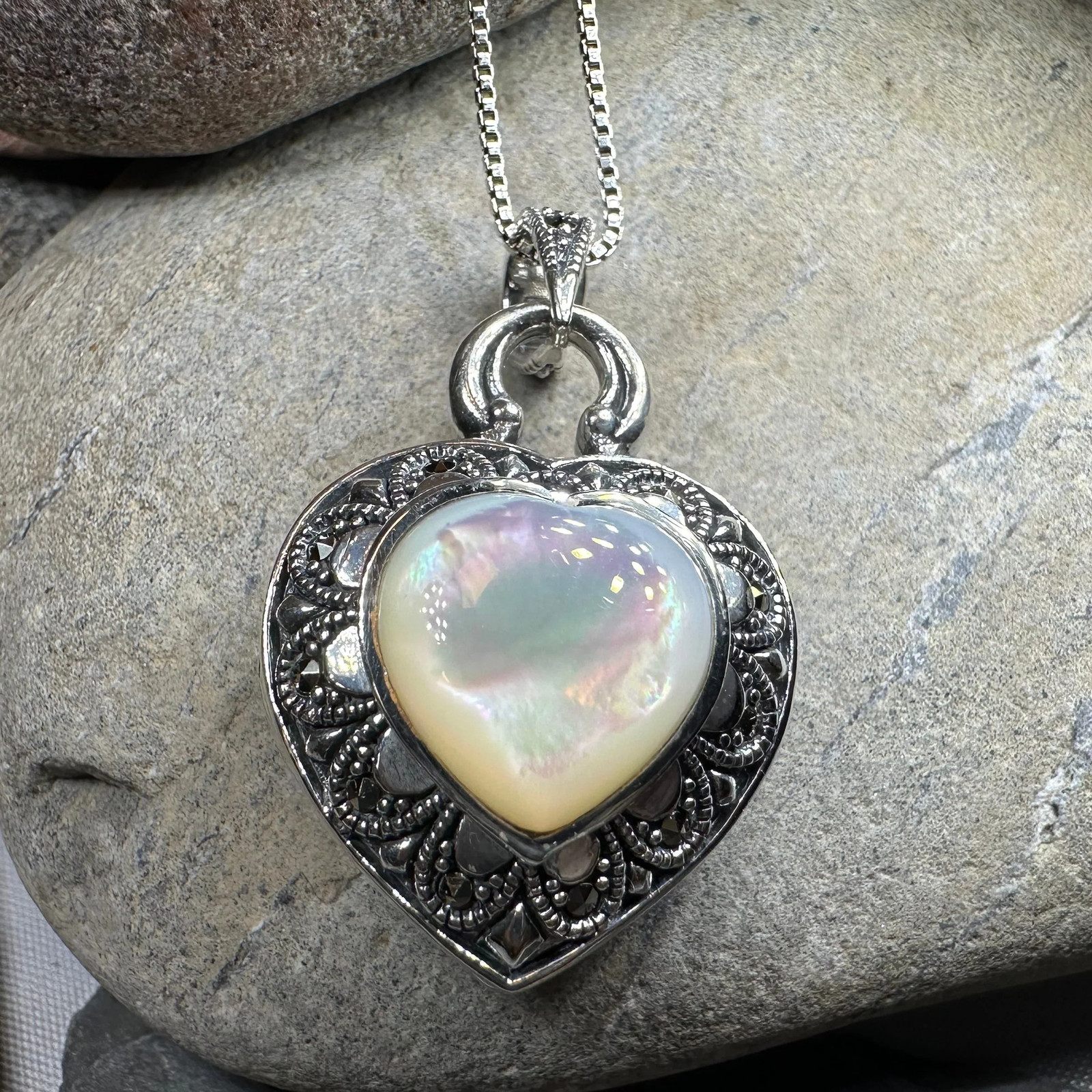 Locket Heart Marcasite Necklace in Sterling silver
