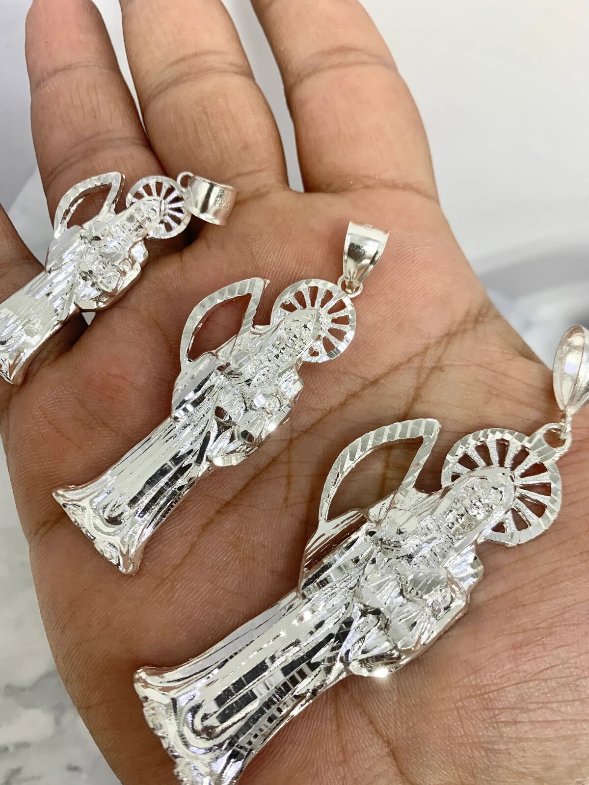 925 Sterling Silver Santa Muerte Solid Silver Medal Pendant Charm Grim Reaper