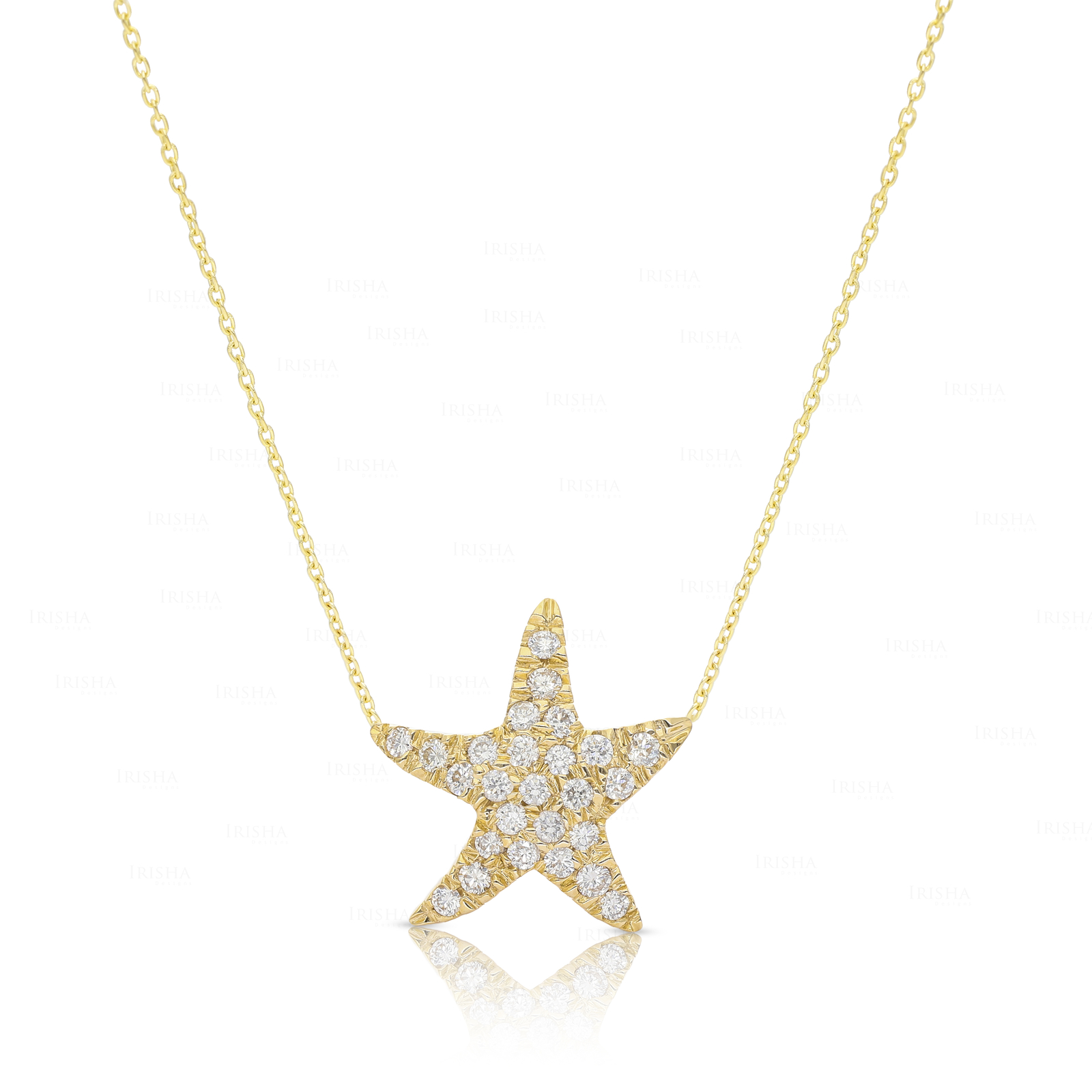 14K Gold 0.25 Ct. Genuine Diamond Starfish Charm Pendant Necklace Fine Jewelry