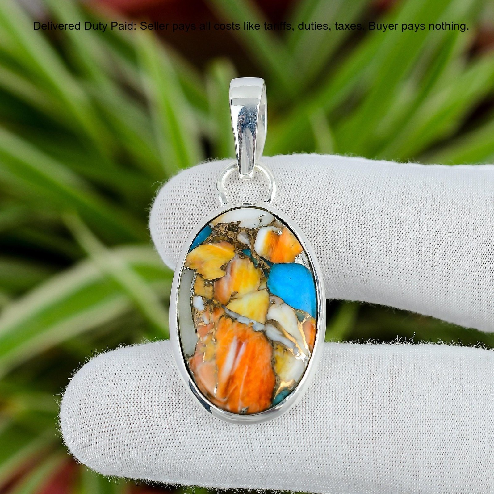 925 Silver Spiny Oyster Copper Turquoise Gemstone Bezel Boho New Pendant Jewelry