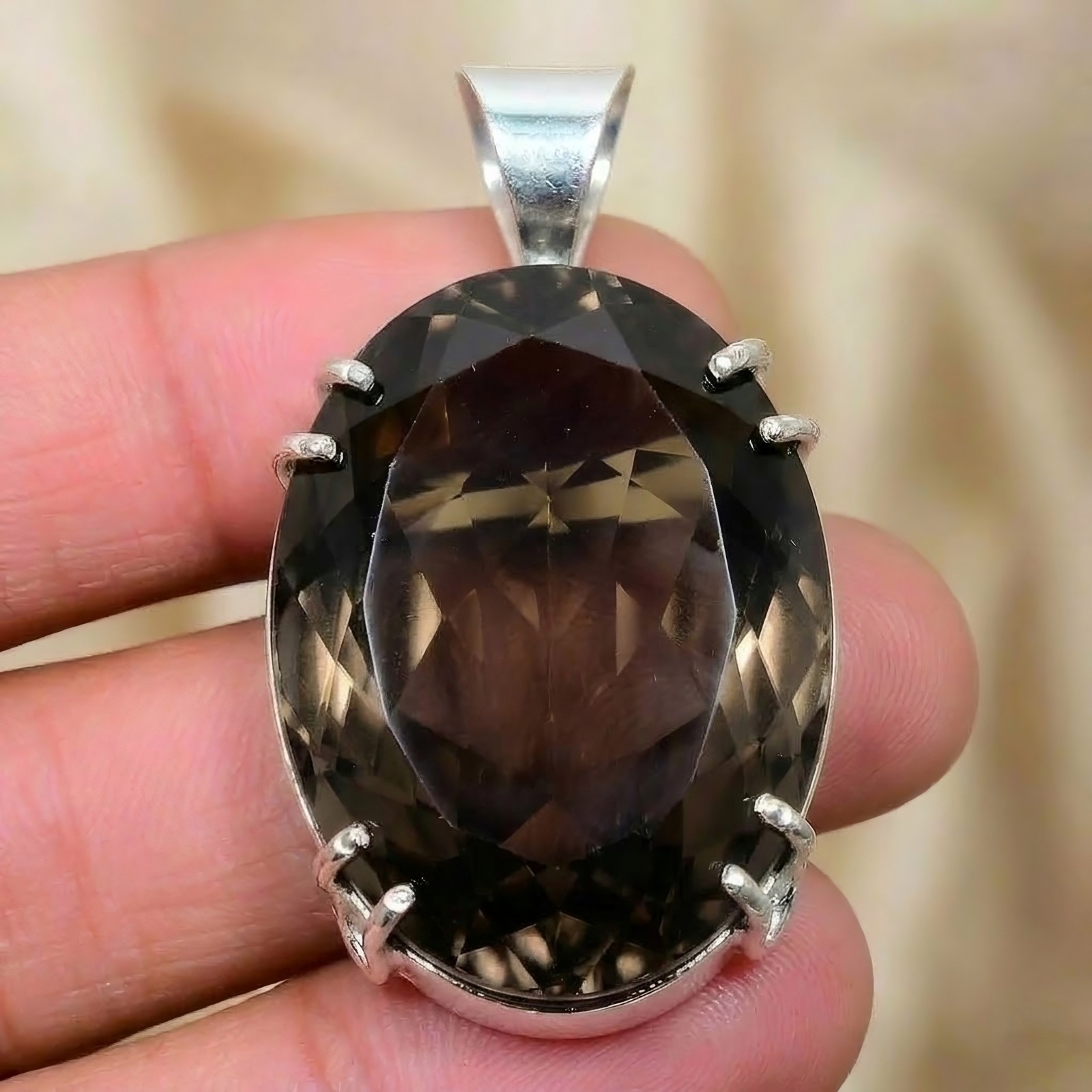 Smokey Quartz Gemstone Silver Pendant 925 Sterling Silver Jewelry Pendant