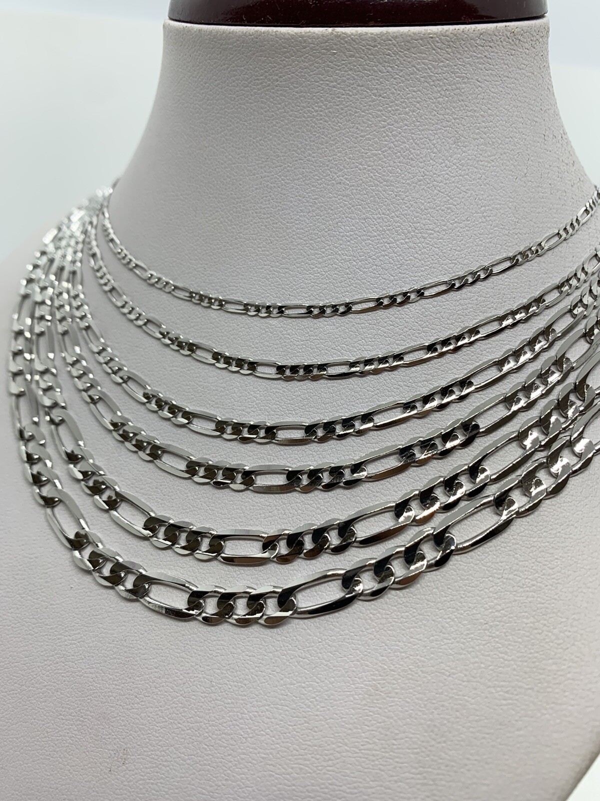 10K Solid White Gold Figaro Link Chain/Necklace Men’s/Women’s 2.2m-6mm 16″-30″