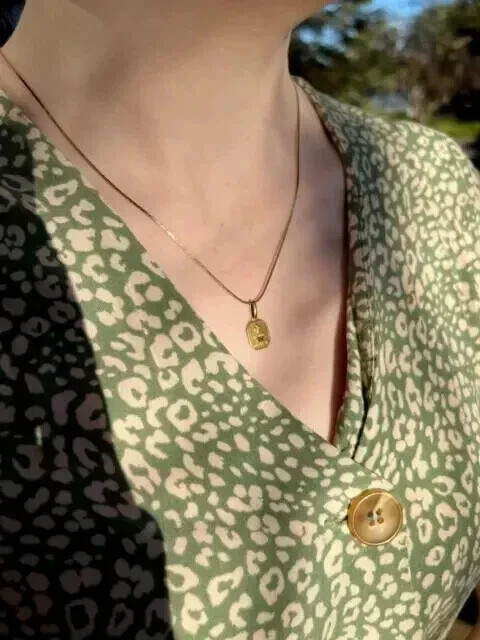 French Medal Love Augis Shield Pendant 14k Yellow Gold Plated Lab Created Ruby