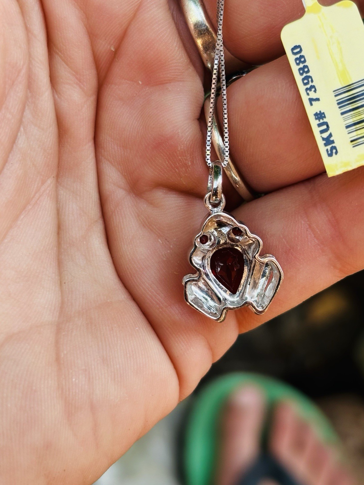 TJC silver and garnets frog pendant with 18 inches chain new with tag