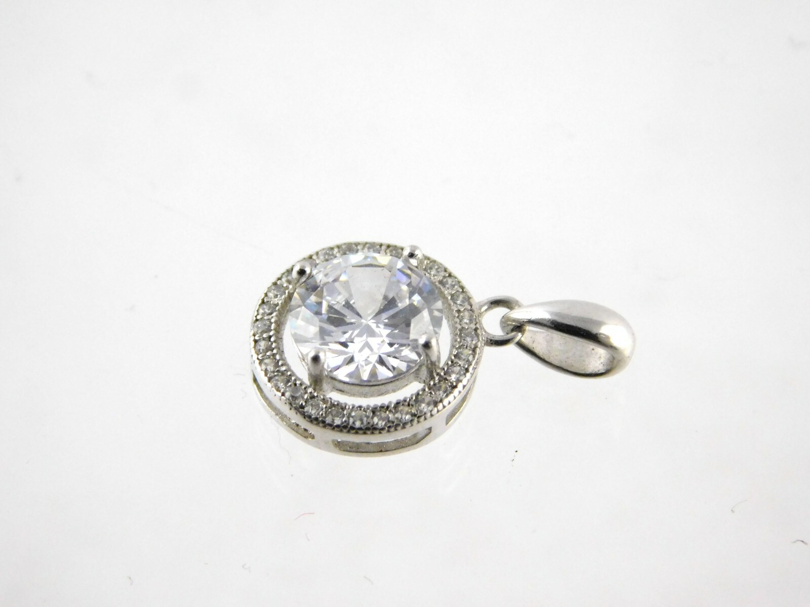 IBB Sterling Silver White Crystal Pendant with Halo 925 CN Round Gems