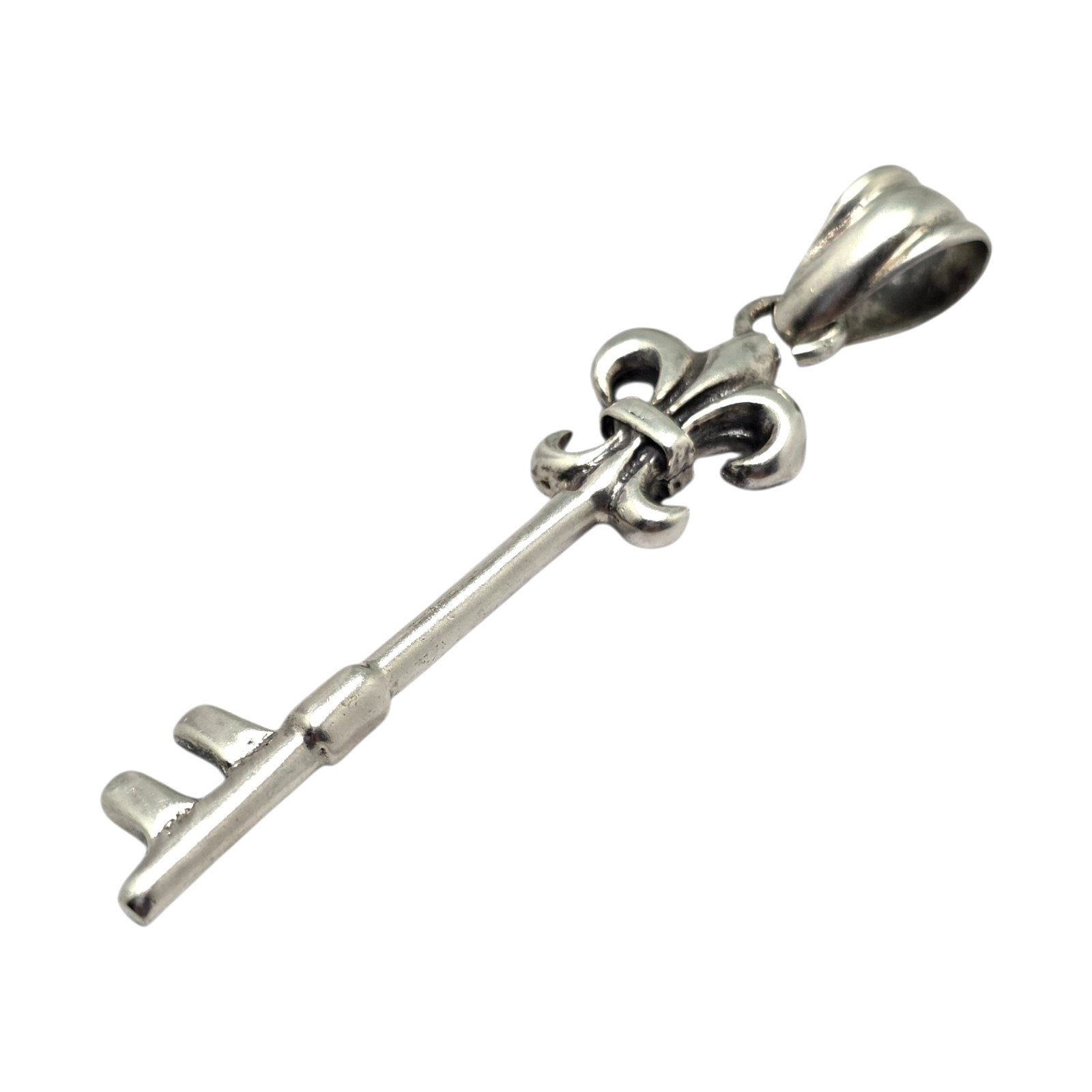 STUNNING MEXICAN STERLING SILVER FLEUR-DE-LIS SKELETON KEY PENDANT 6.6GR #3656
