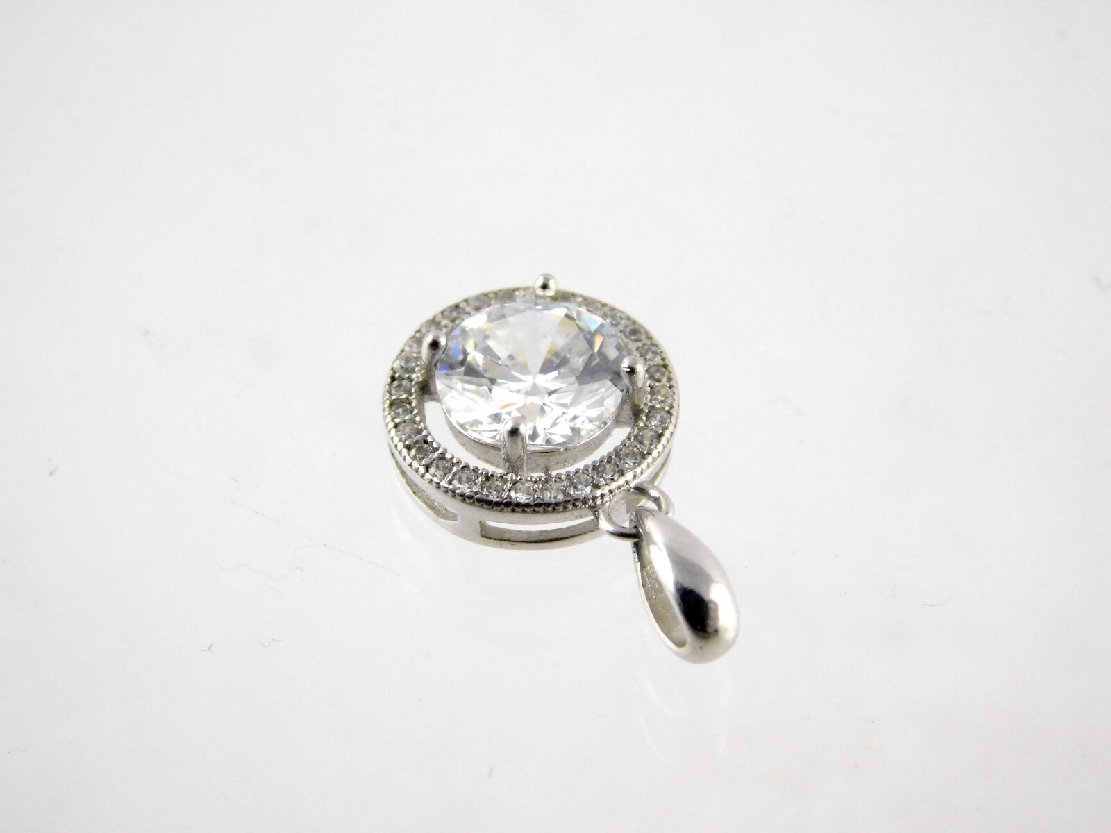 IBB Sterling Silver White Crystal Pendant with Halo 925 CN Round Gems
