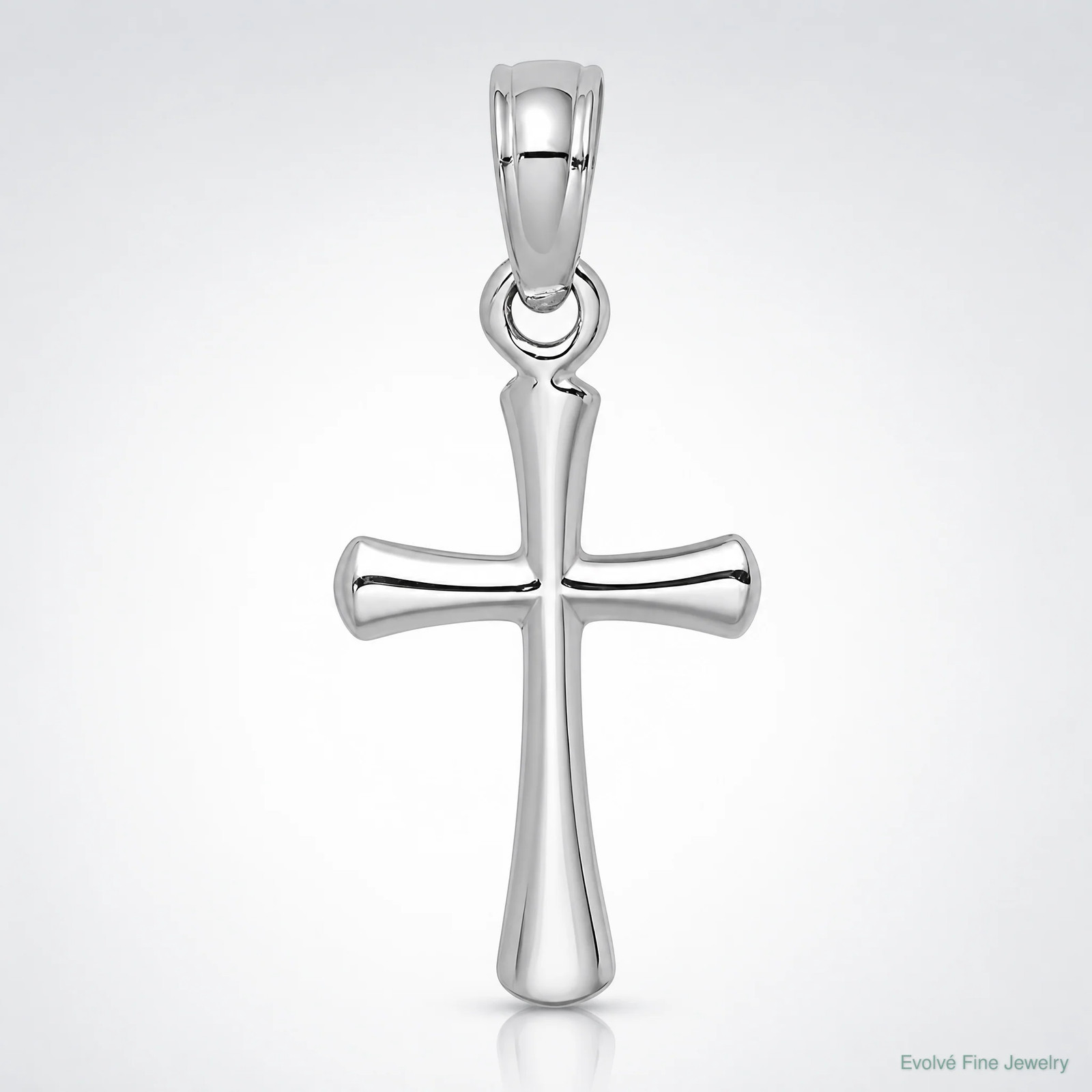 10K / 14K White Gold Polished Beveled Cross W/ Round Tips Charm