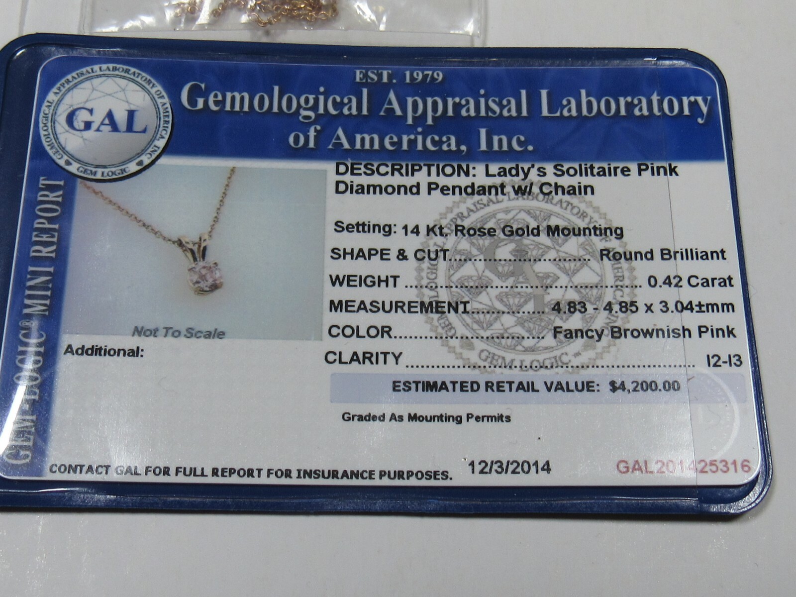 14k Rose Gold Diamond Necklace .42ct Pink Natural Diamond!! #ANT200