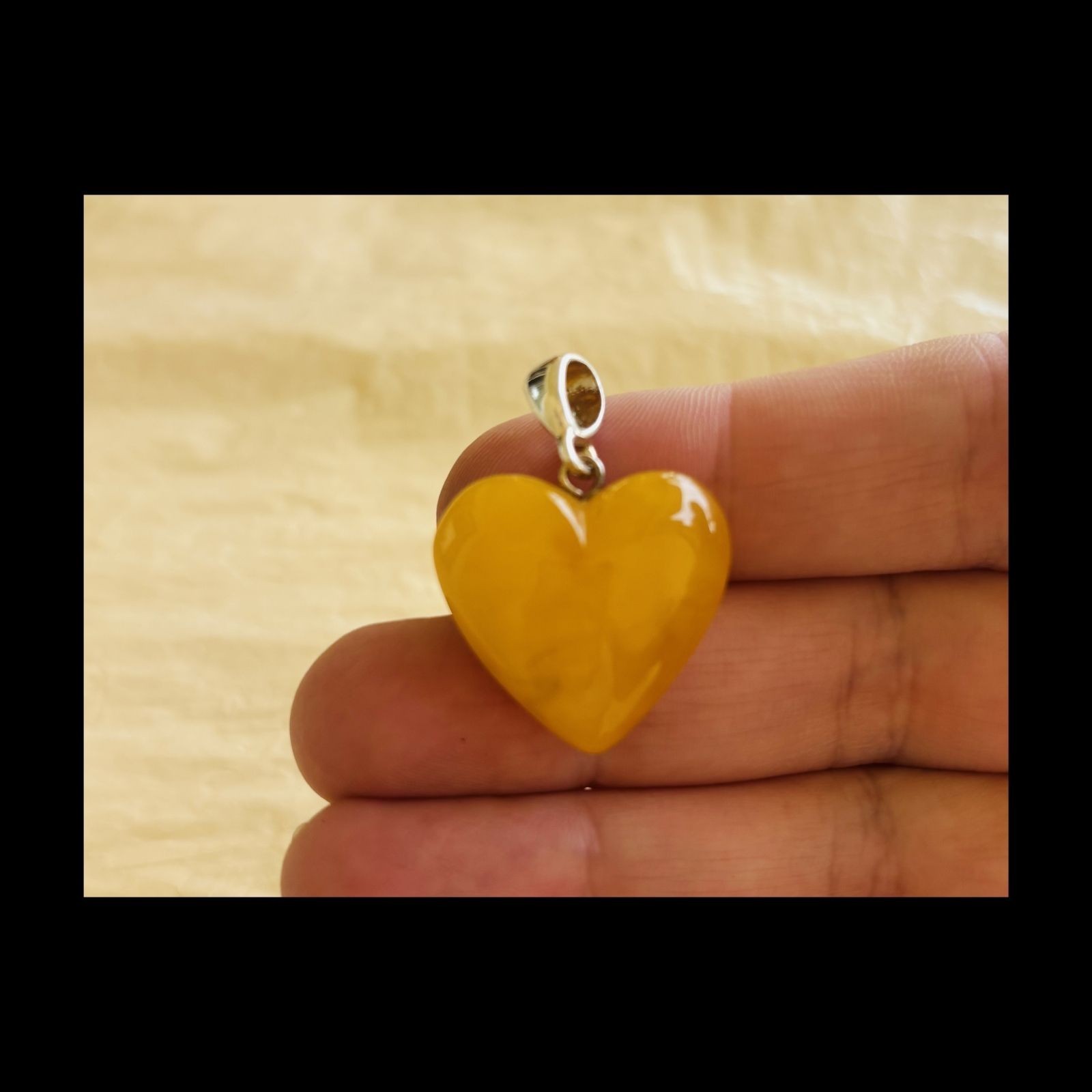BUTTERSCOTCH or MULTICOLOR AMBER & STERLING SILVER HANDMADE HEART PENDANT