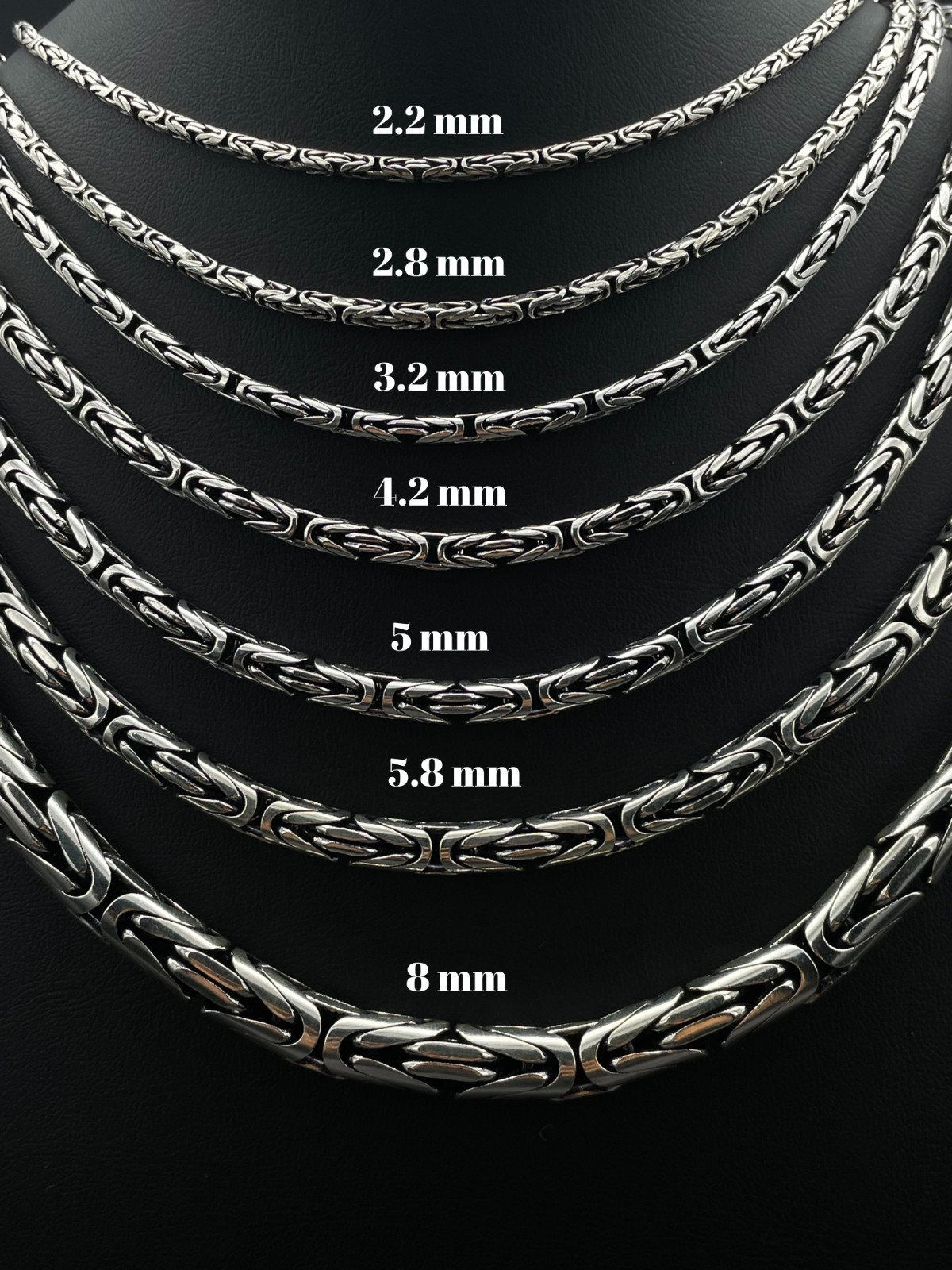 925 Sterling Silver King Byzantine Solid Oxidized Round Chain Necklace, Gift Men