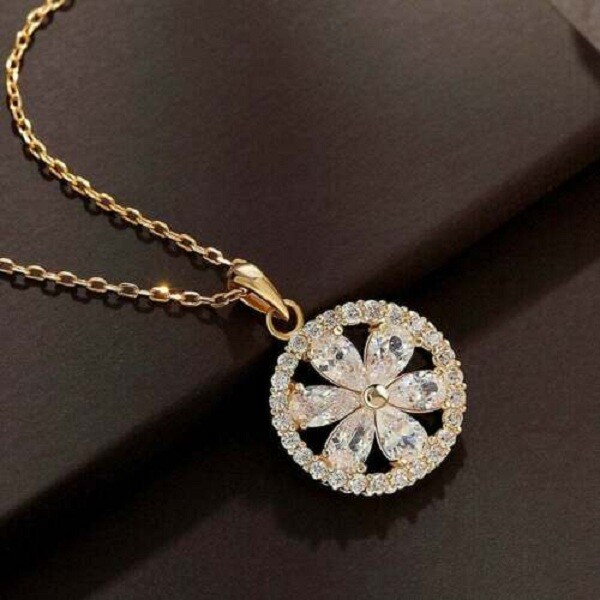 1.30Ct Pear Cut VVS1/D Diamond Halo Pendant 14K Yellow Gold Finish Free Chain