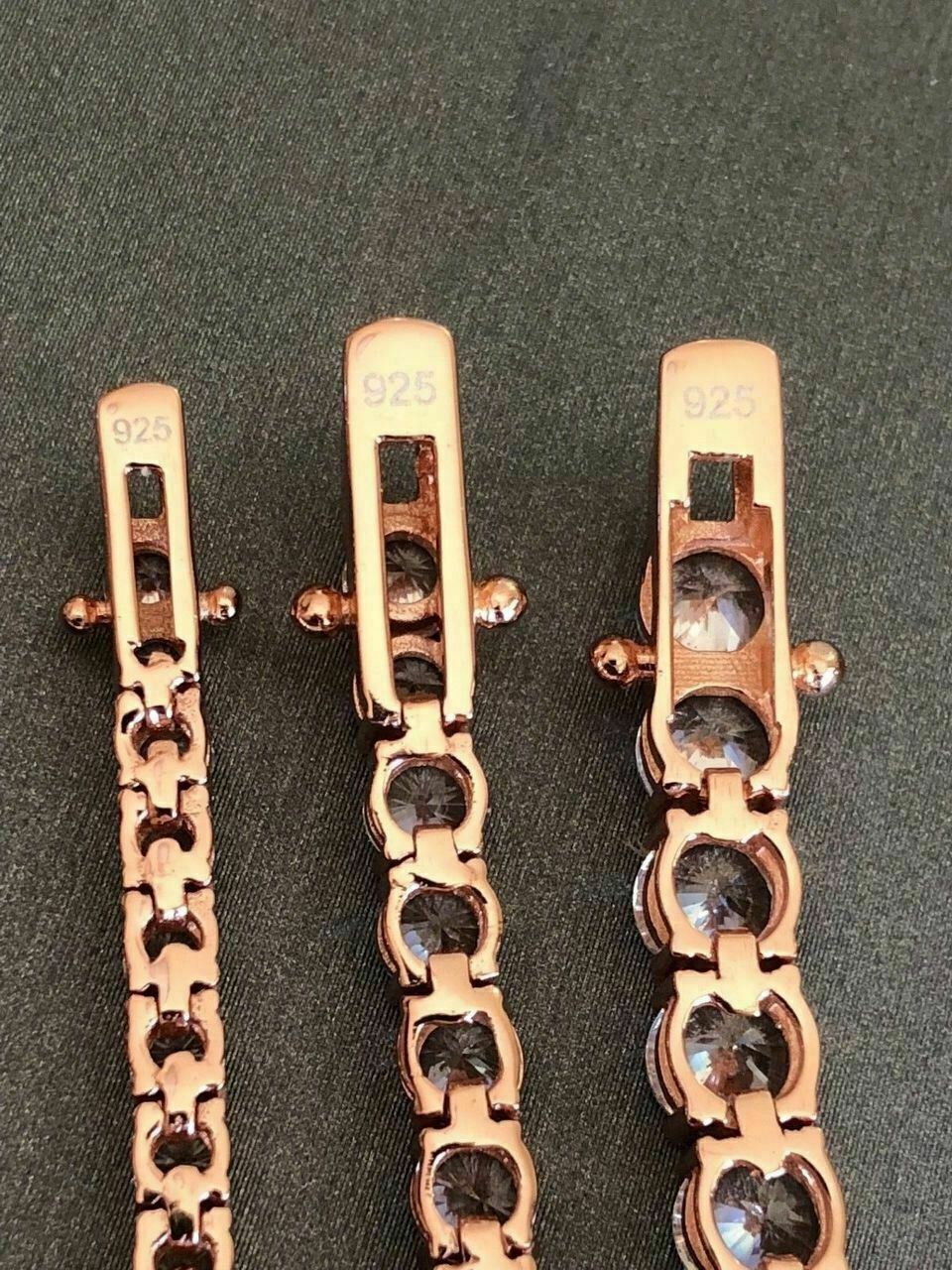 Cadena TENNIS De Plata 925 SOLIDA Bañada en Oro ROSA De 14K Con Diamantes Unisex