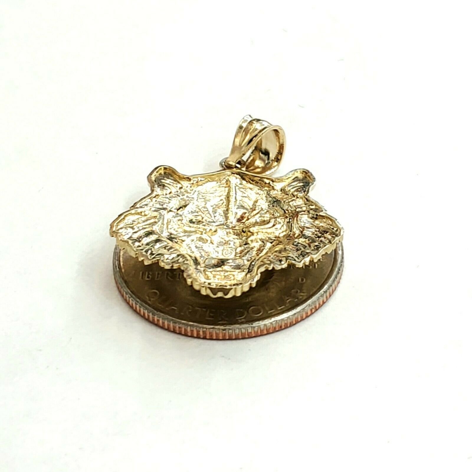 14k yellow solid Gold tiger male head face Pendant diamond cut fine jewelry 3.8g