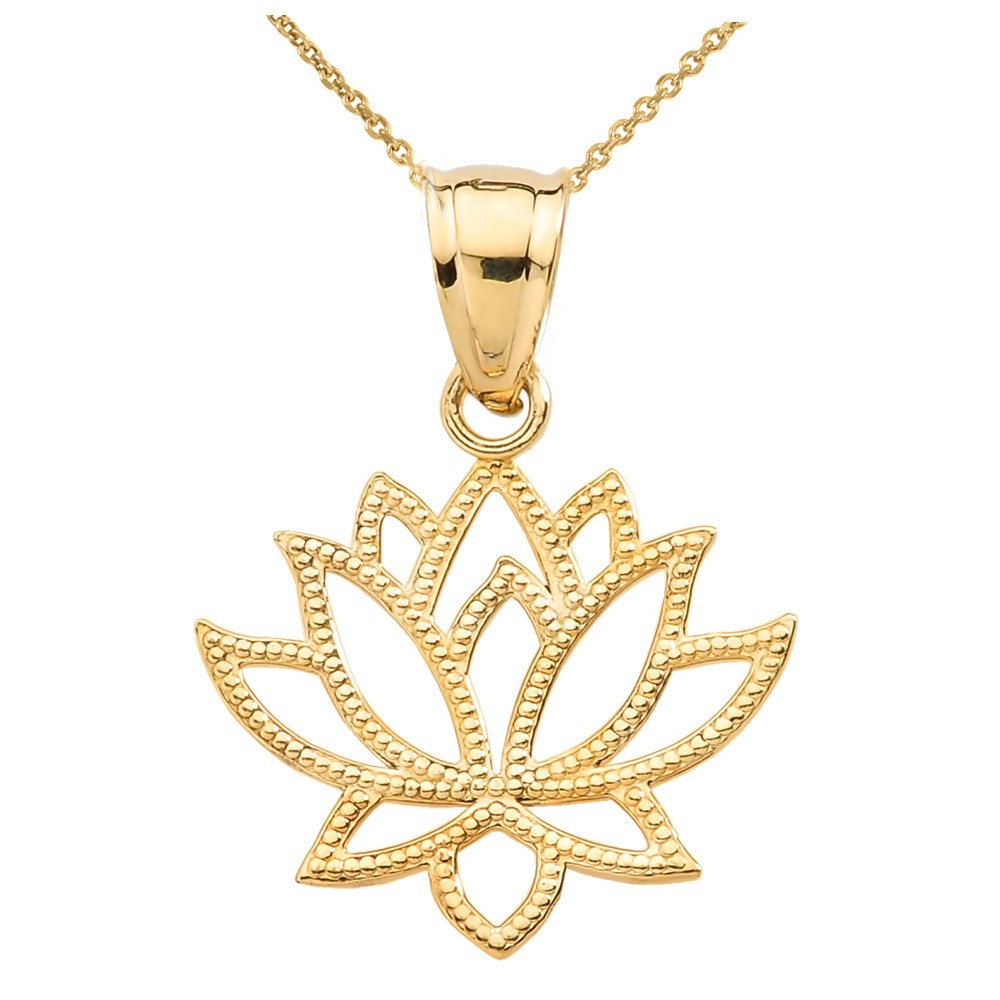 Gold Lotus Flower Pendant Necklace (Available in Yellow/Rose/White Gold)