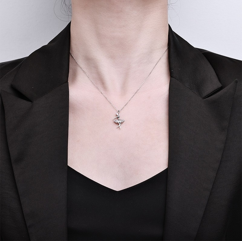 Ballet Girl Pendant Necklace S925 Silver Korean Viral Layering Chain Gift