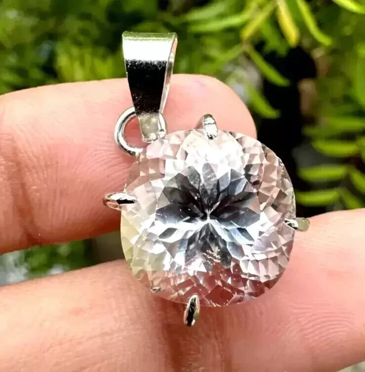 Natural Ceylon 28 Ct White Sapphire Round Cut AG Certified Gemstone Pendant