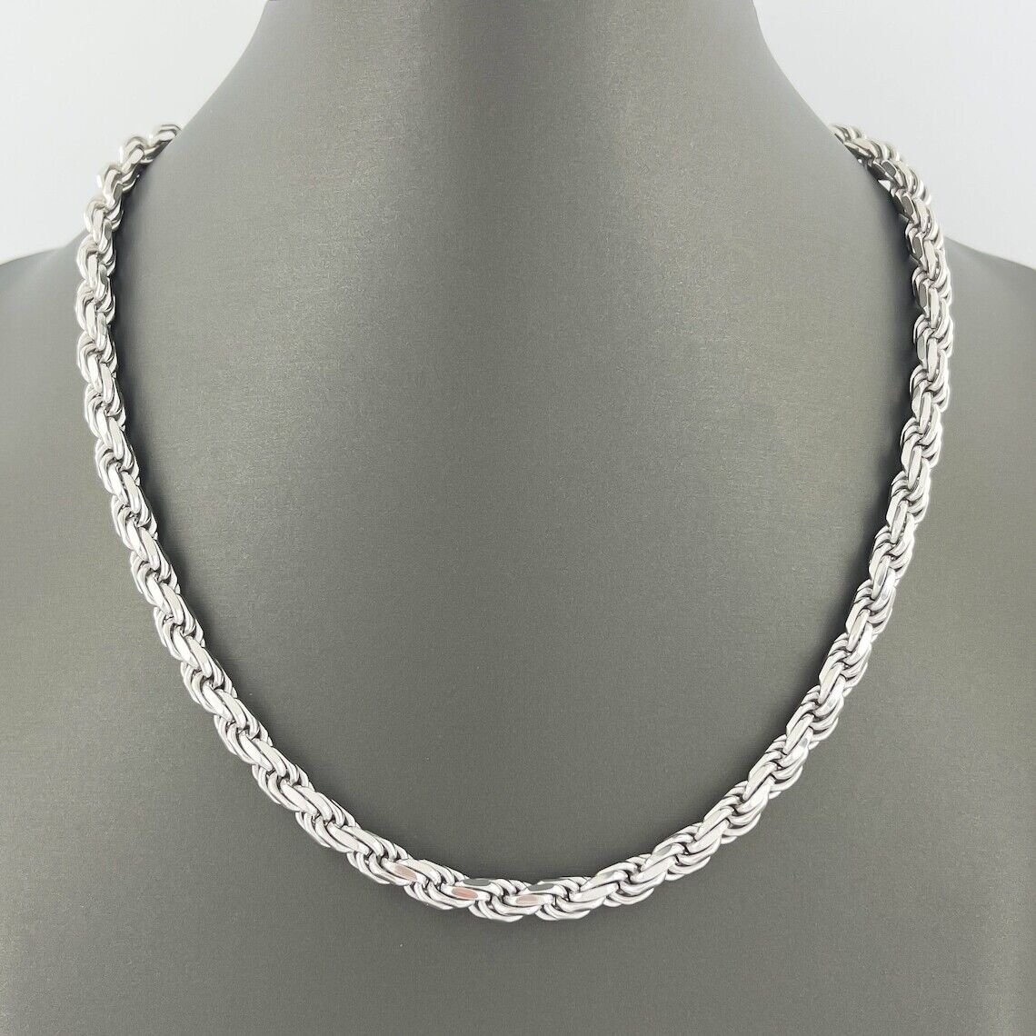 925 Sterling Silver Diamond Cut Rope Chain 5.50mm Mens Necklace Rhodium Finish