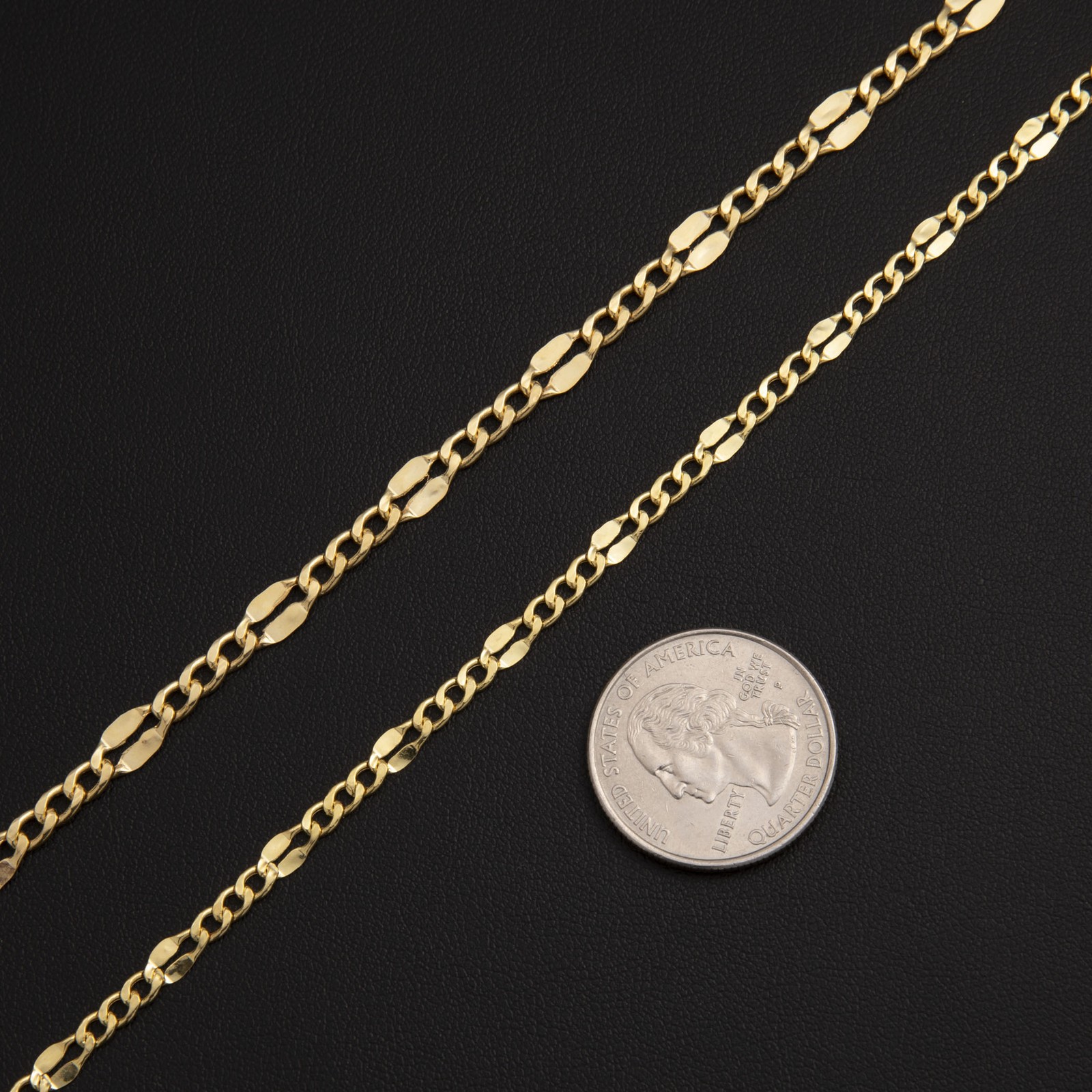 14K Yellow Gold Fancy Figaro Chain Necklace All Sizes
