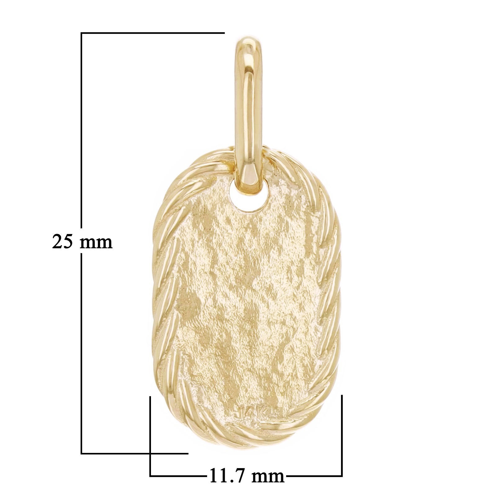 10k Yellow Gold Solid Hammered Finish Dog Tag Charm Pendant 1″ 3.3 grams
