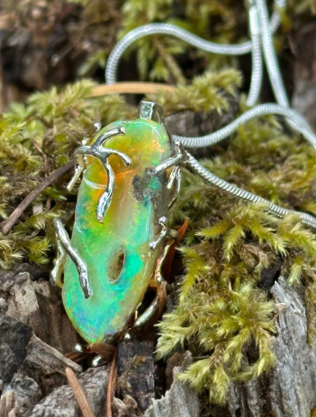 Opal Silver Woods Bohemian Necklace