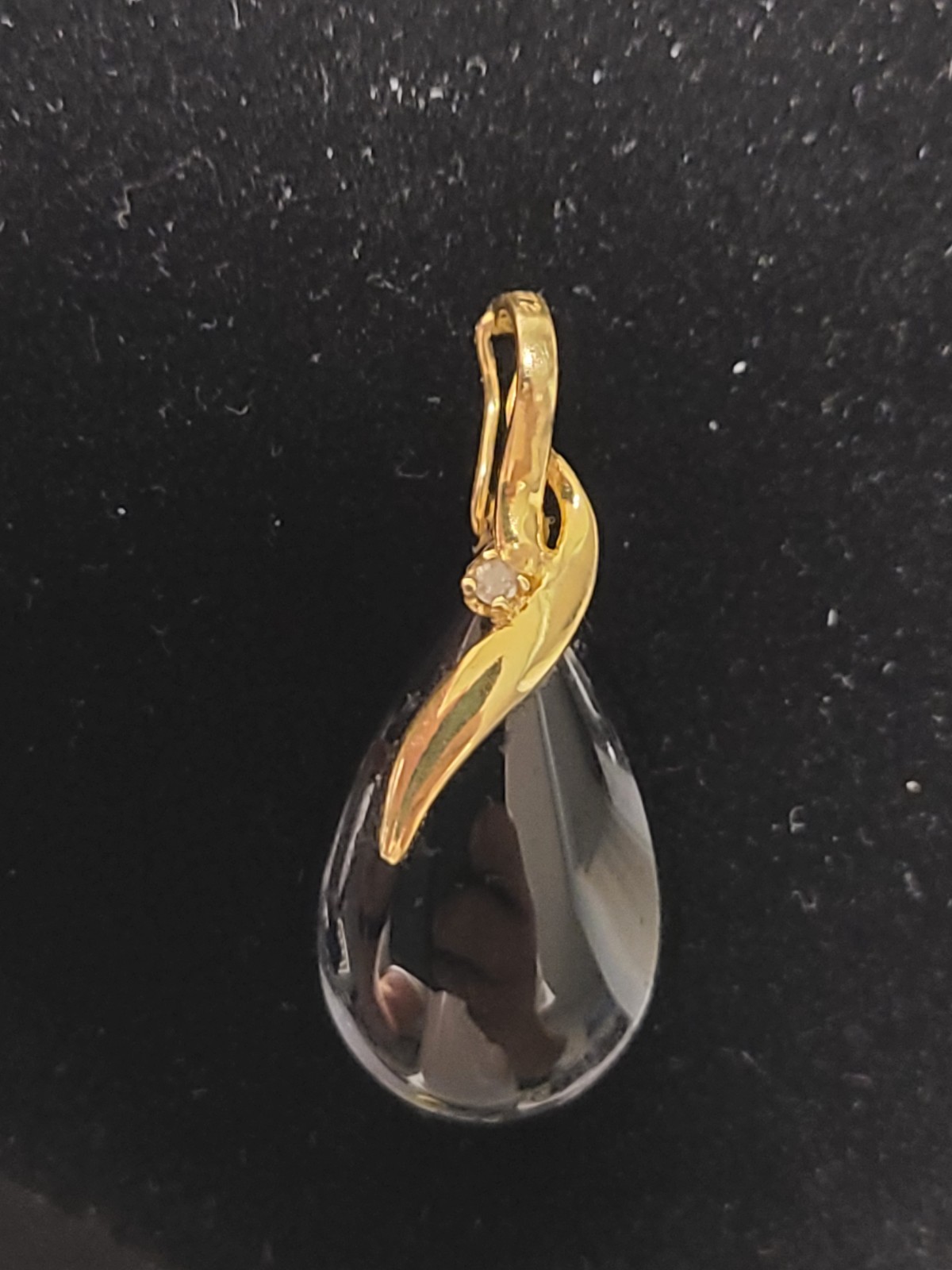 14K Gold Black Onyx & Diamond Enhancer Pendant Large Pear Cabochon Statement