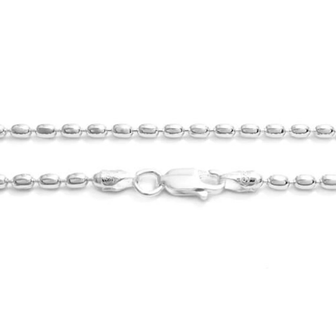 Men & Women 925 Sterling Silver 2MM Oval Bead Chain Necklace Sizes 16″-36″ Italy