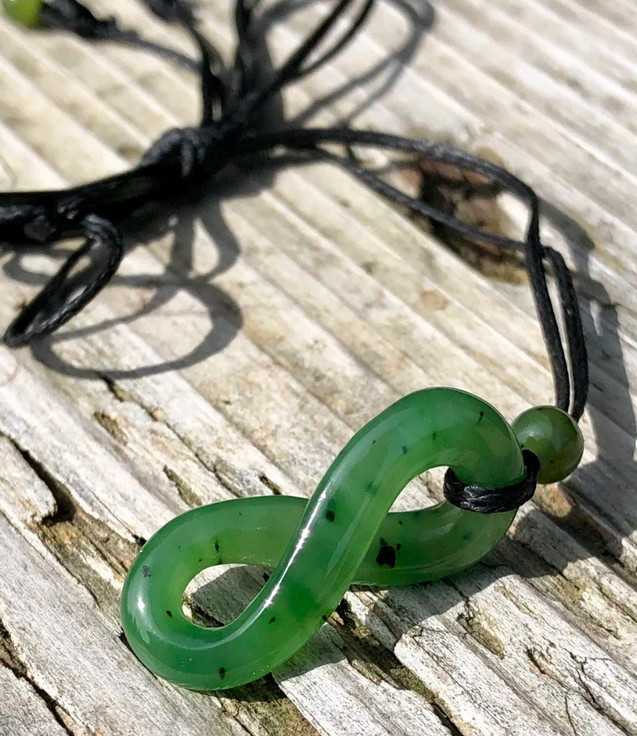 26mm Genuine Natural Nephrite Jade Infinity Twist Pendant on Cord