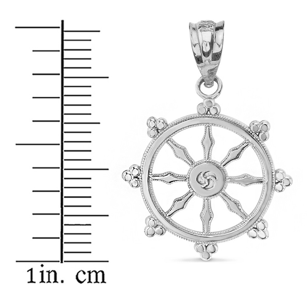 Gold Buddhism Dharmachakra Dharma Wheel Pendant Necklace (Yellow/Rose/White)