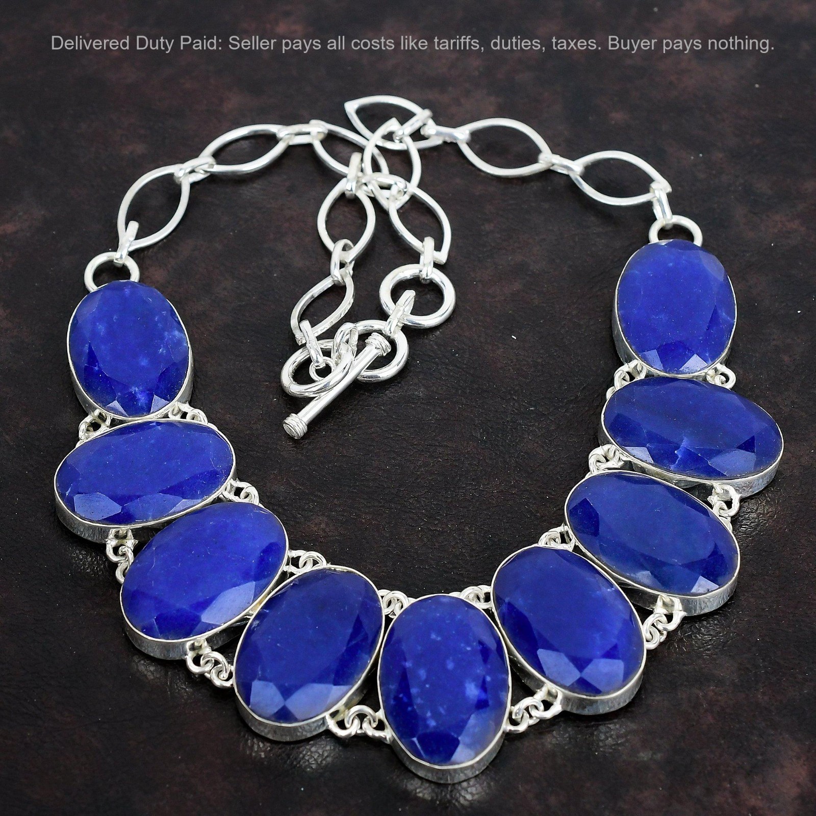 Blue Saphire Gemstone Anniversary Bezel New Chain Boho Necklace Sterling Silver