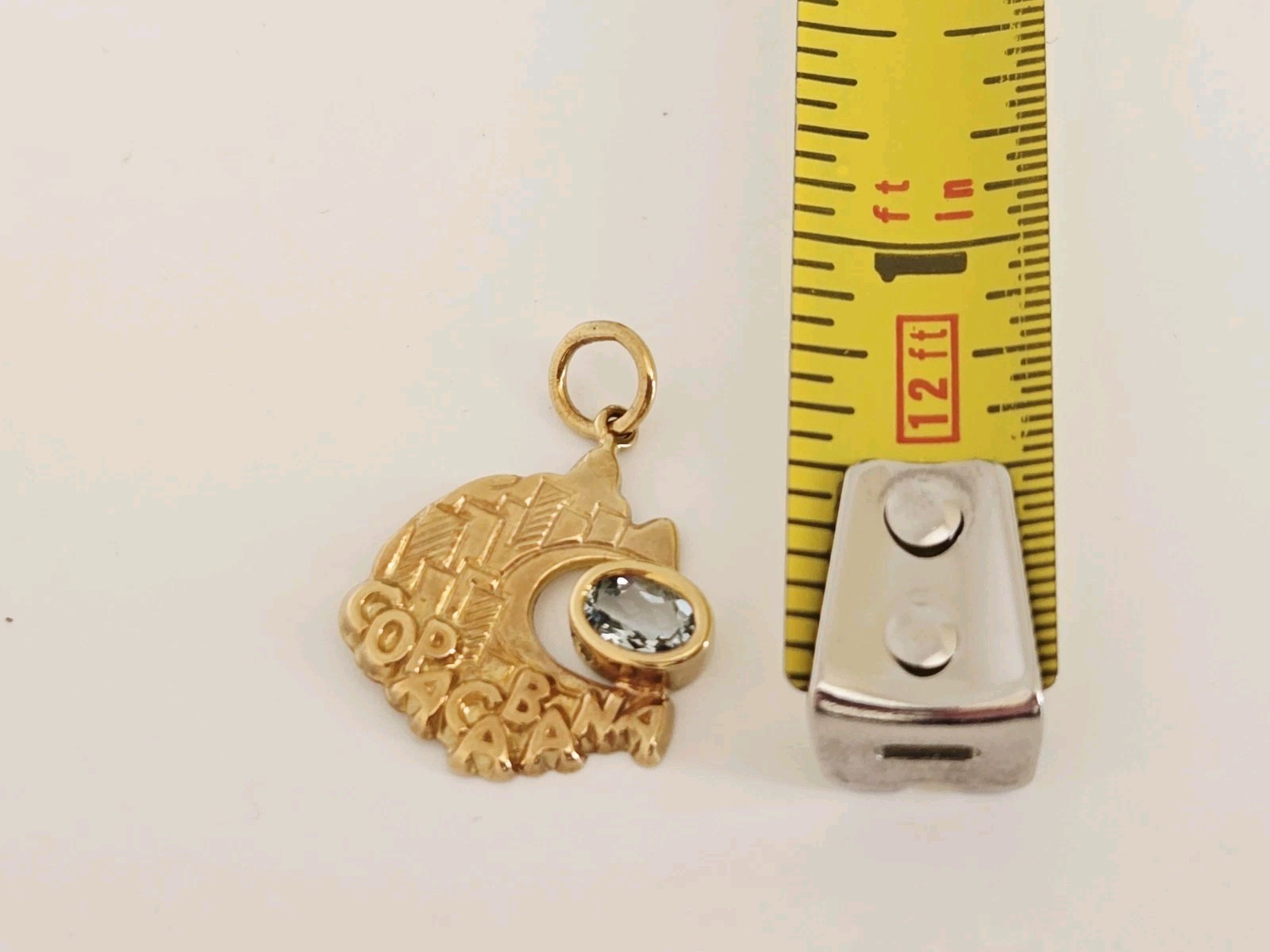 18K Yellow Gold Aquamarine Rio De Janeiro Brazil Copacabana Beach Pendant