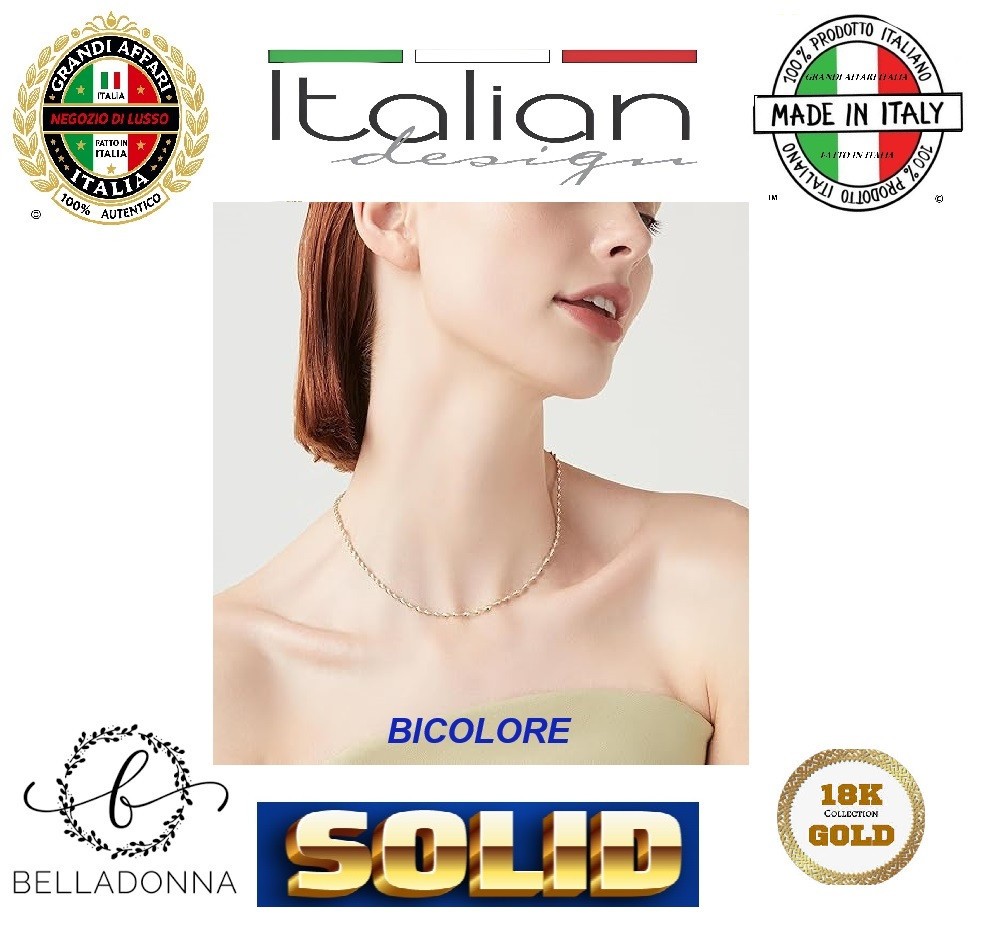 Italian Lusso 18k 925 Silver 2.5mm Two-Tone Contorta Herringbone Necklace 20.0