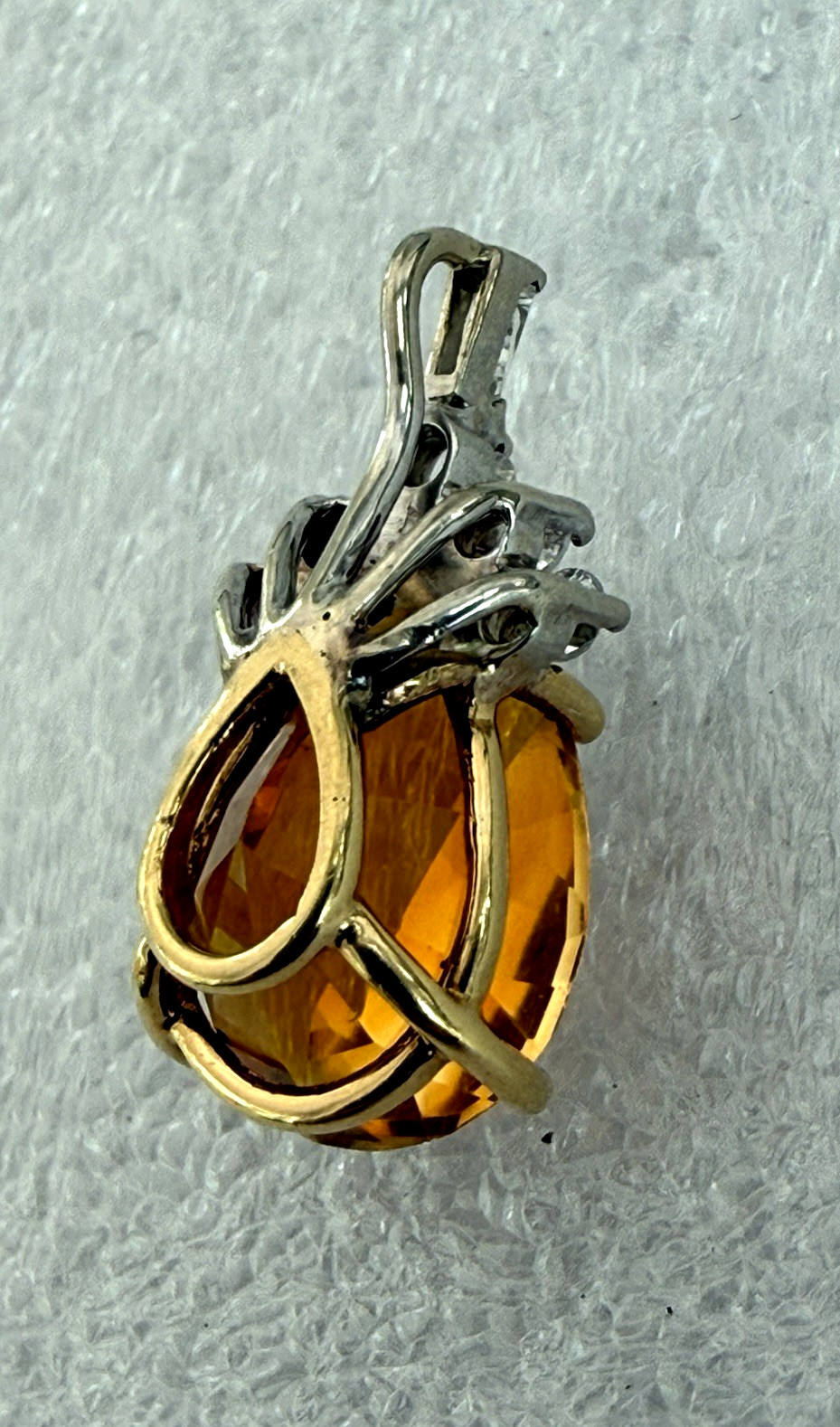 14K Yellow White Gold Pear Cut Madeira Citrine Baguette Round Diamond Pendant