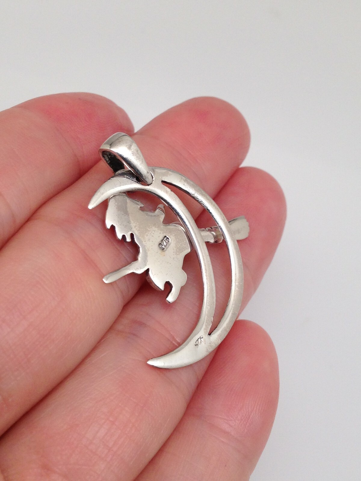 925 Sterling Silver Crescent Moon Broomstick Witch Pendant Women 26mm1.02″/31mm