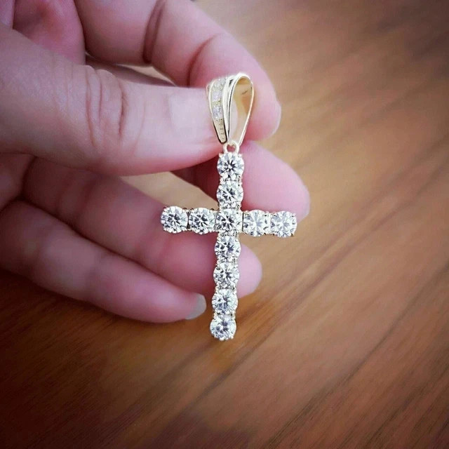 1.50Ct Round Lab Created Diamond Cross Pendant 14K Yellow Gold Plated free chain