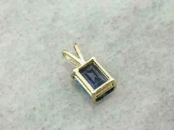 3.00Ct Emerald Cut Blue Sapphire & Diamond Pendant Solid 14K Yellow Gold Finish