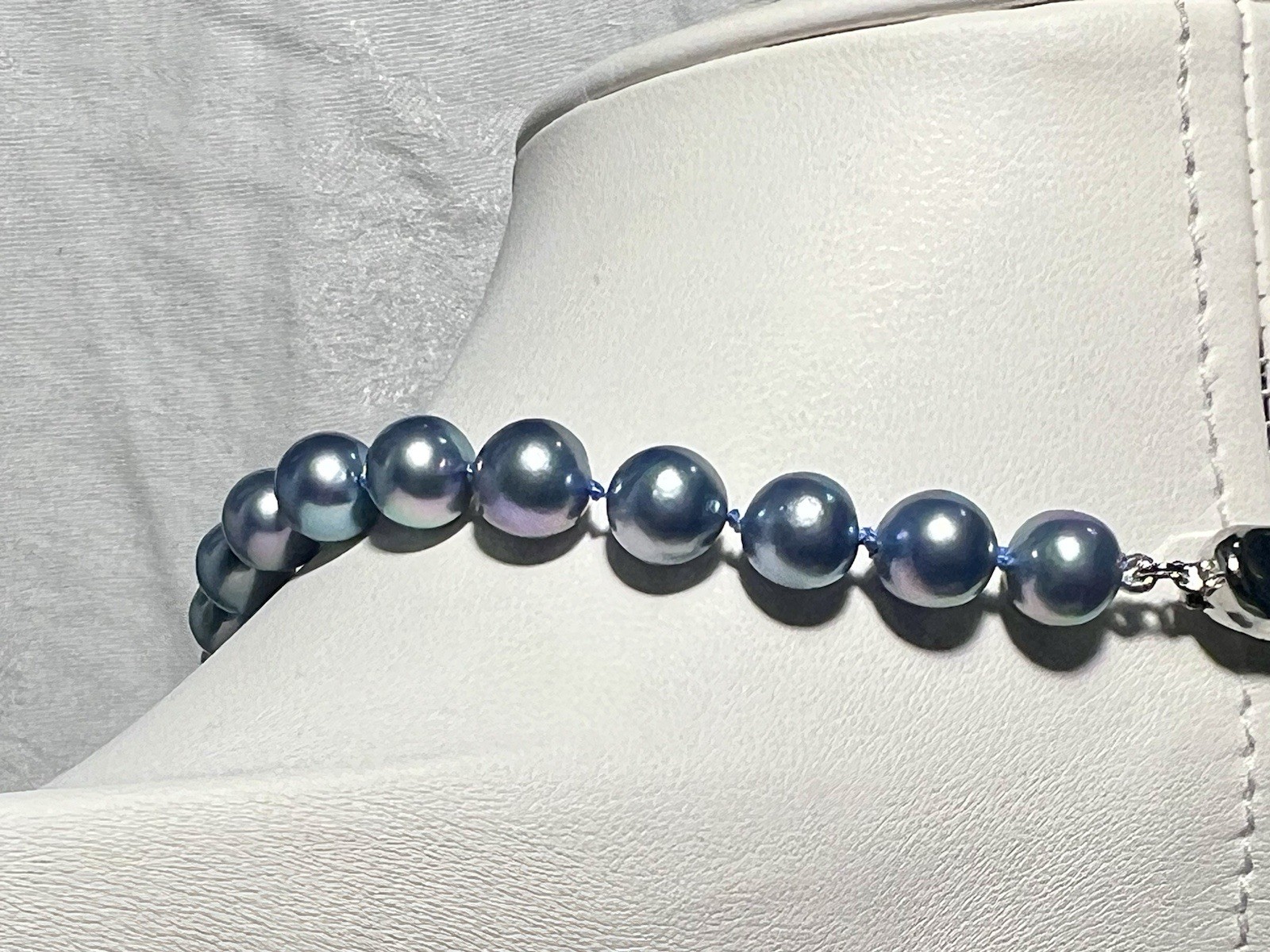 Japanese Blue Saltwater Akoya Pearl 15.25” Necklace 7.4-7.9mm St Silver Clasp
