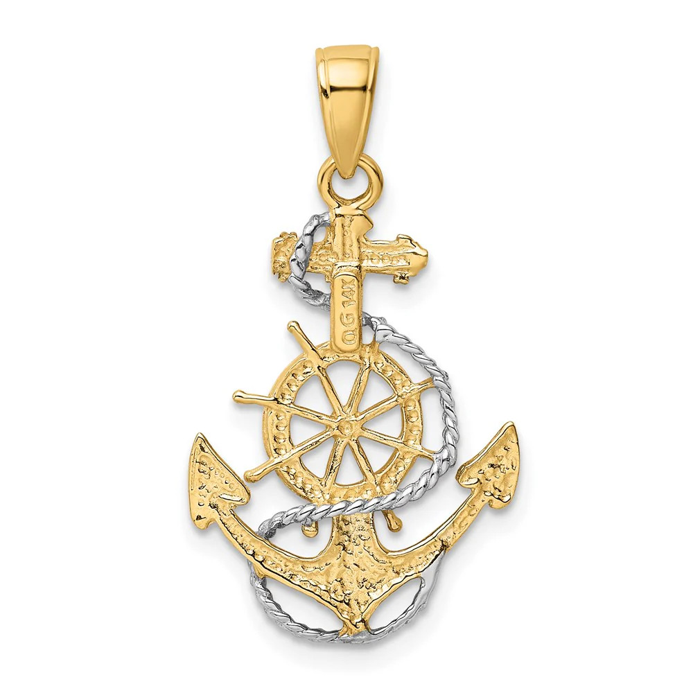 10K / 14K Yellow With Rhodium With Rhodium Anchor With Rope Pendant