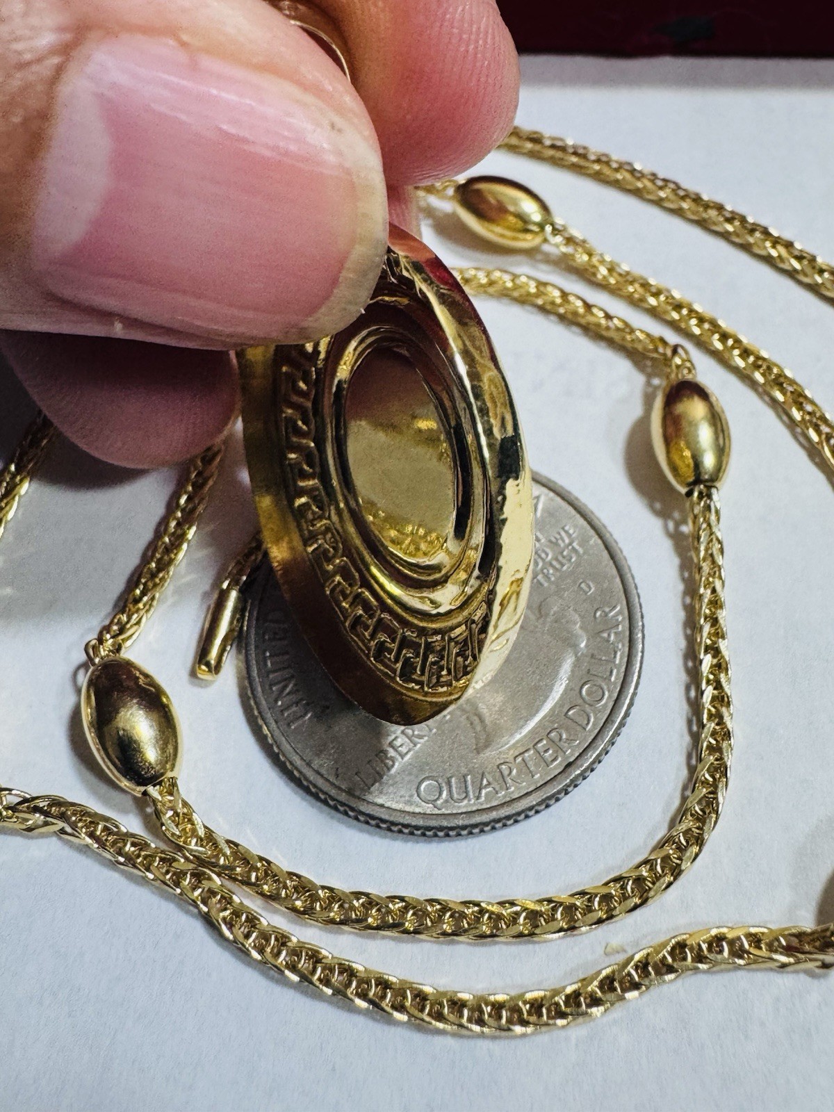 18K 750 Gold Oval Chain Dollar $ SET Necklace 17.6”/18” Long 9.6g 2.2mm WOMENS