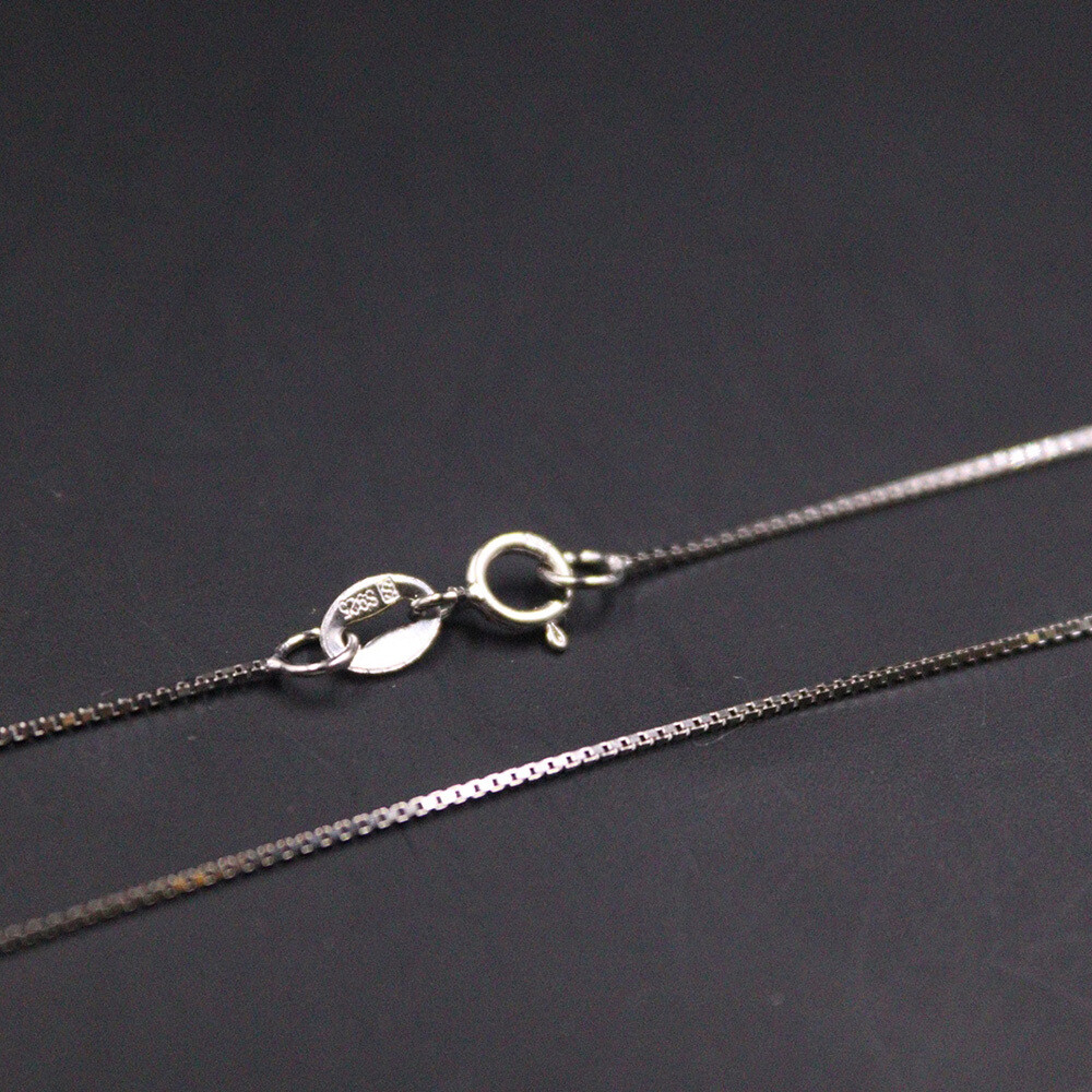 Pure S925 Sterling Silver Women’s Necklace 0.7mm Thin Box Link Chain 17.7inch