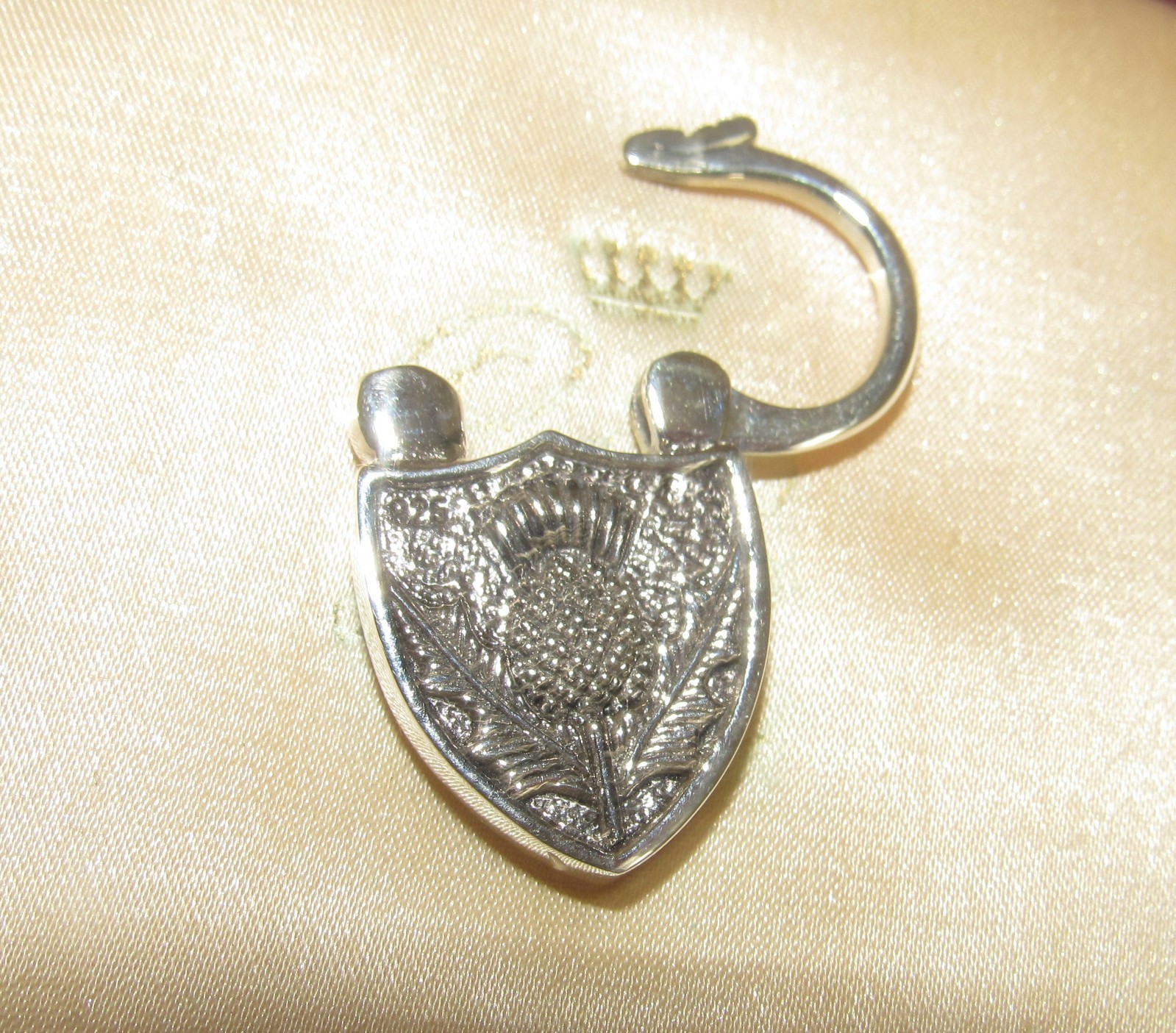 925 silver Scottish thistle & green Malachite shield padlock necklace pendant