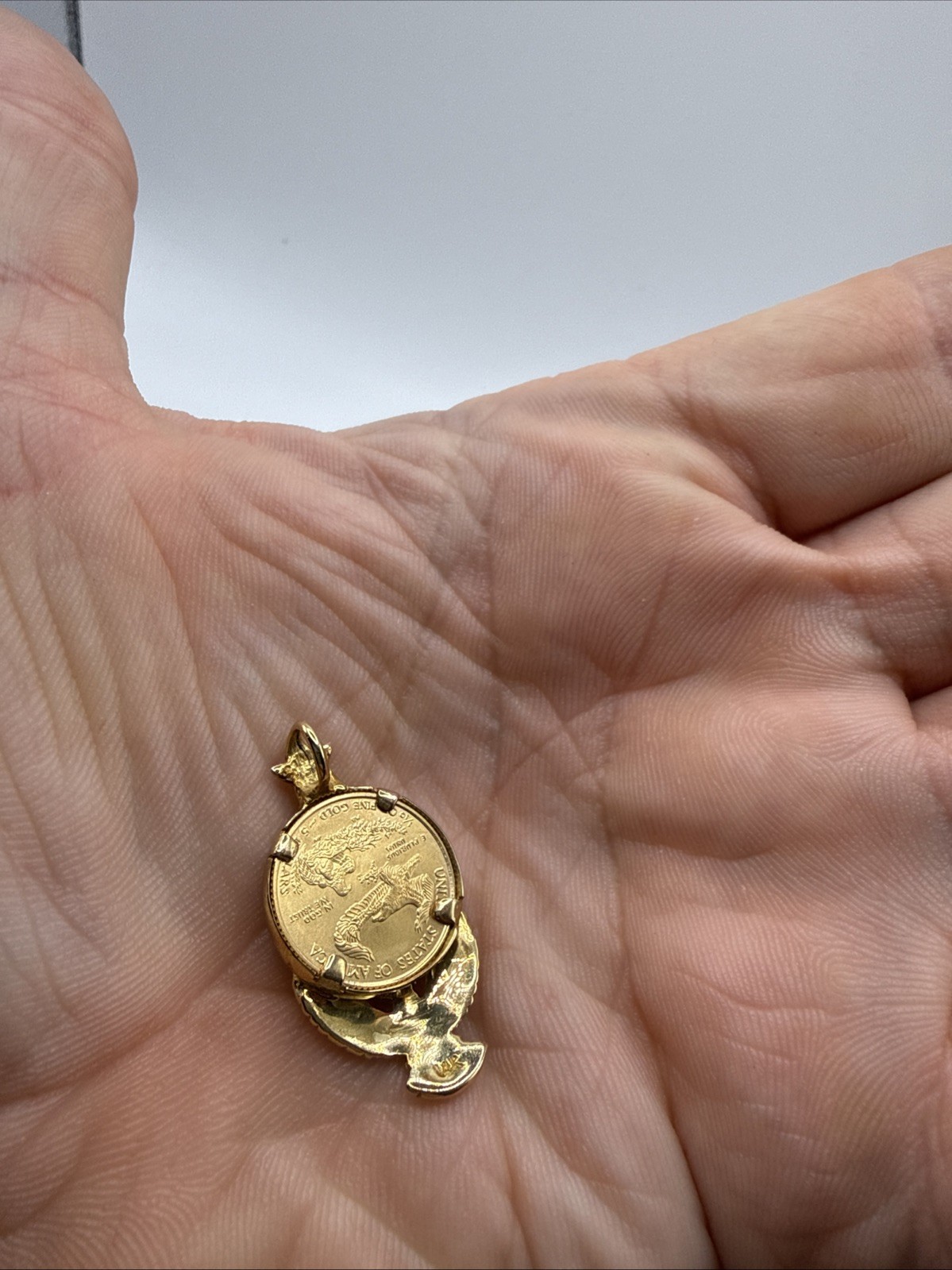 Liberty Coin Pendant 1/10 American Eagle Gold Coin In 13”4k Eagle Bezel New