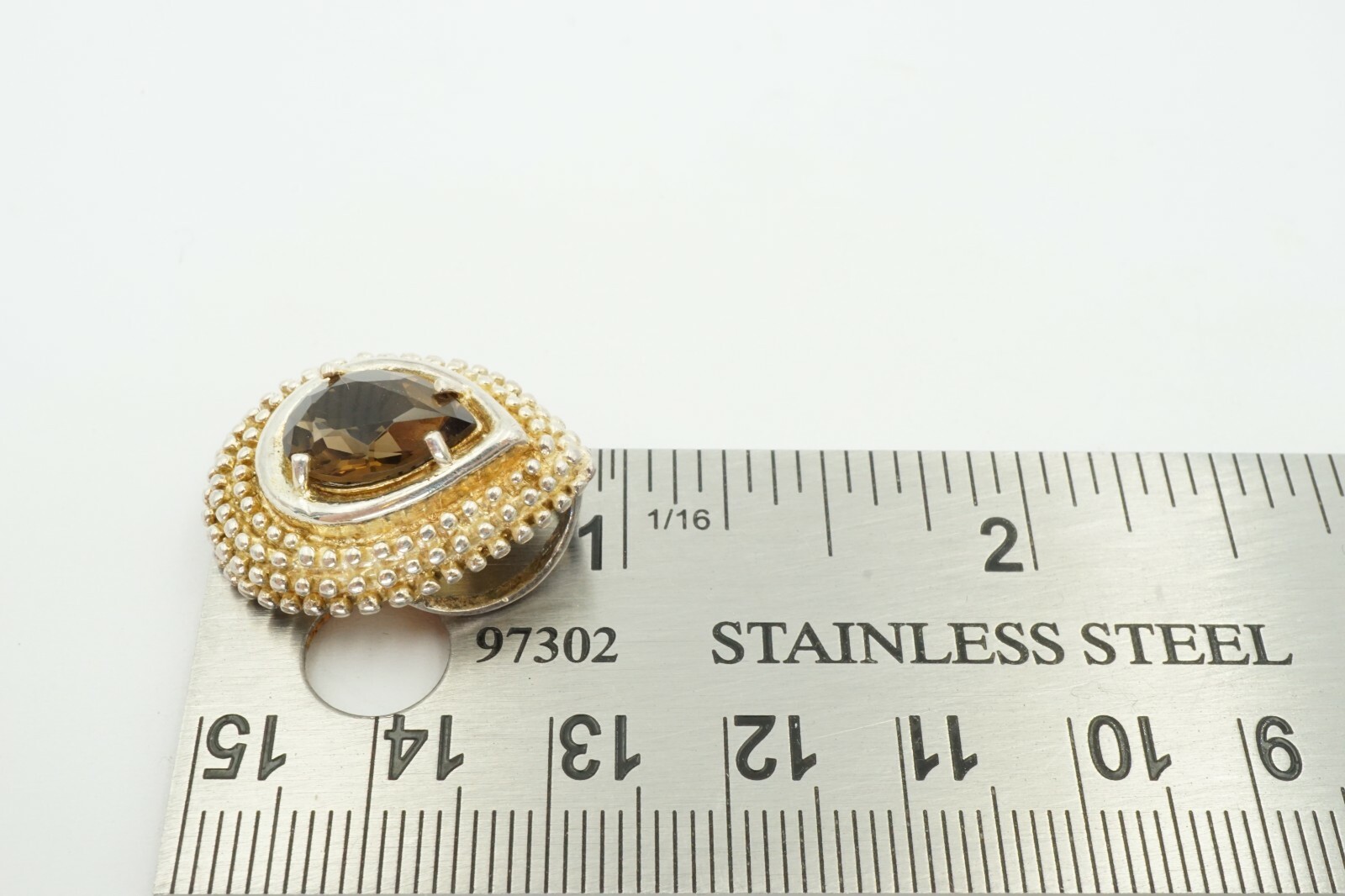 CID Sterling Silver 925 3 Carat Smoky Quartz Teardrop Slide Pendant