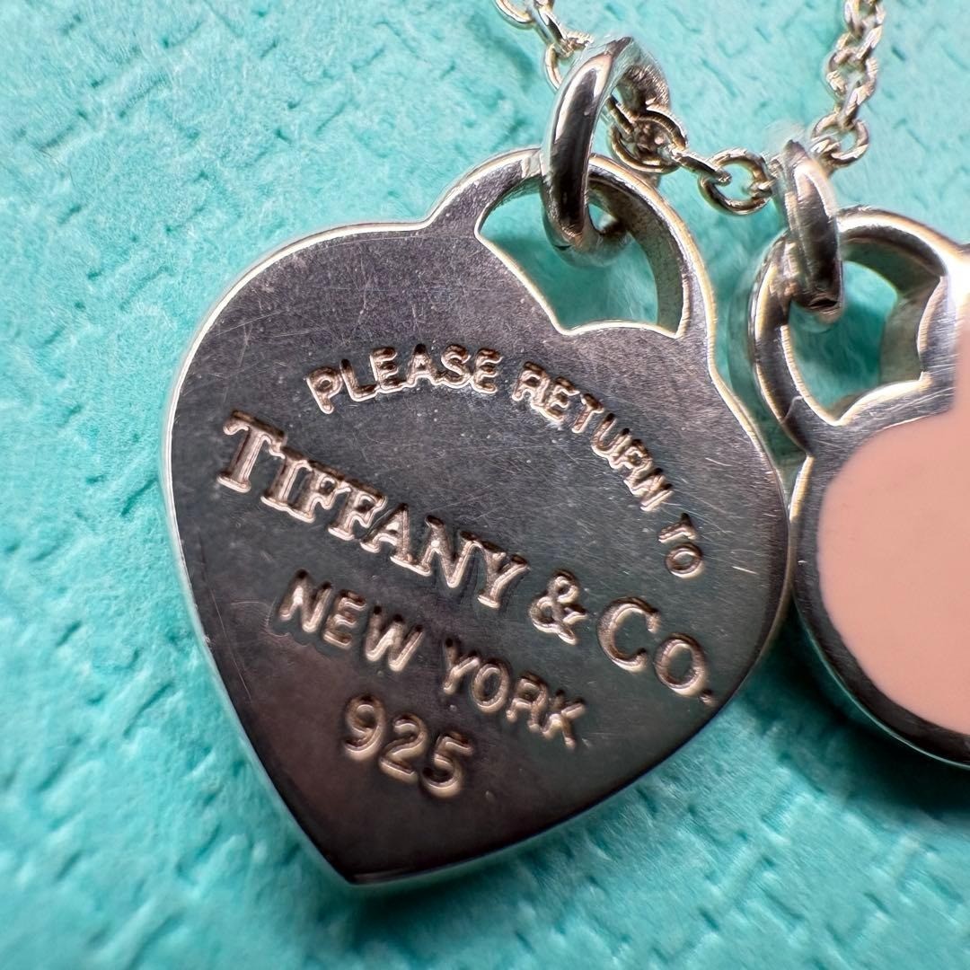 TIFFANY & Co. Return to Mini Double Pink Heart Enamel SV925 Pendant Necklace