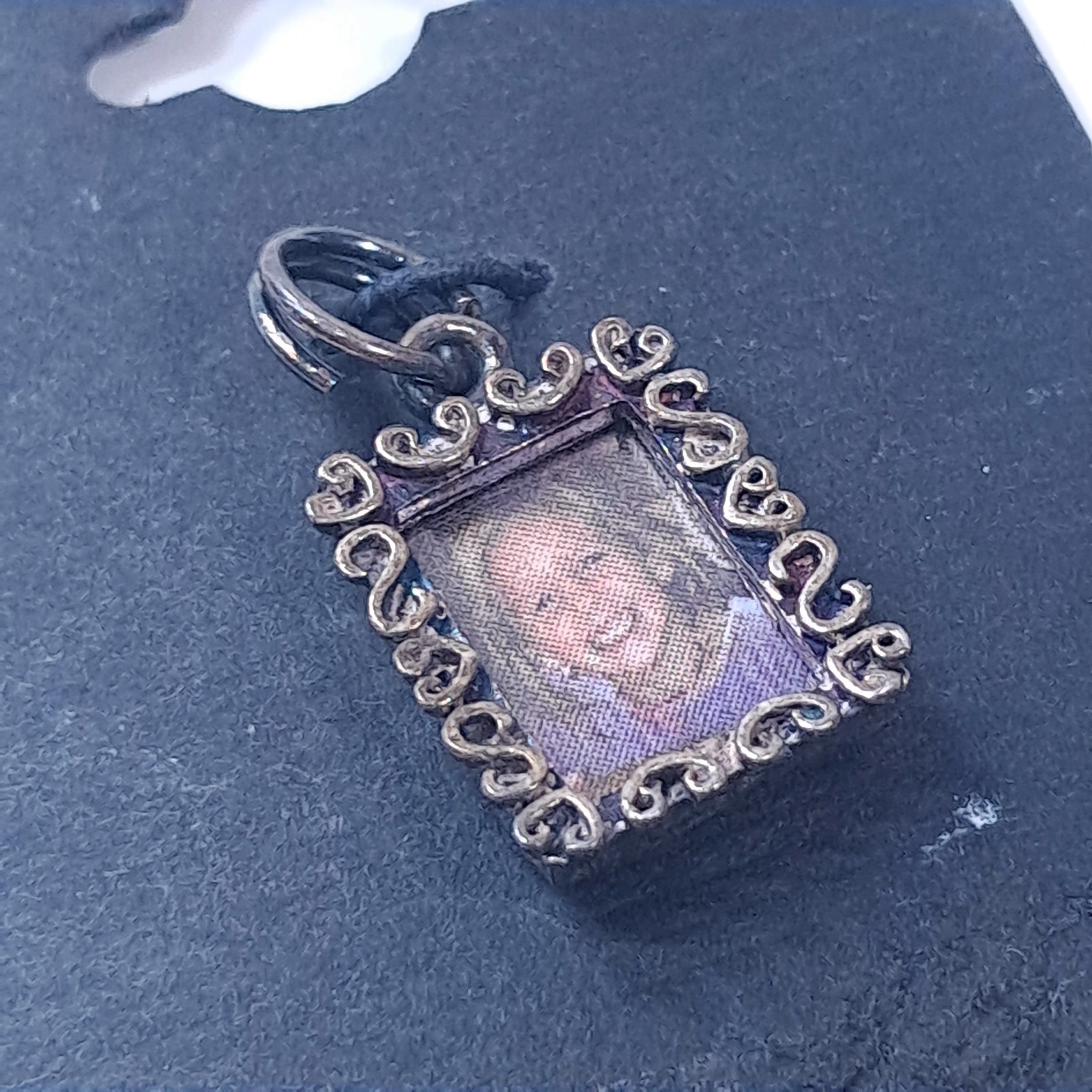 Sterling silver picture charm photo frame ornate hearts filigree jewelry READ
