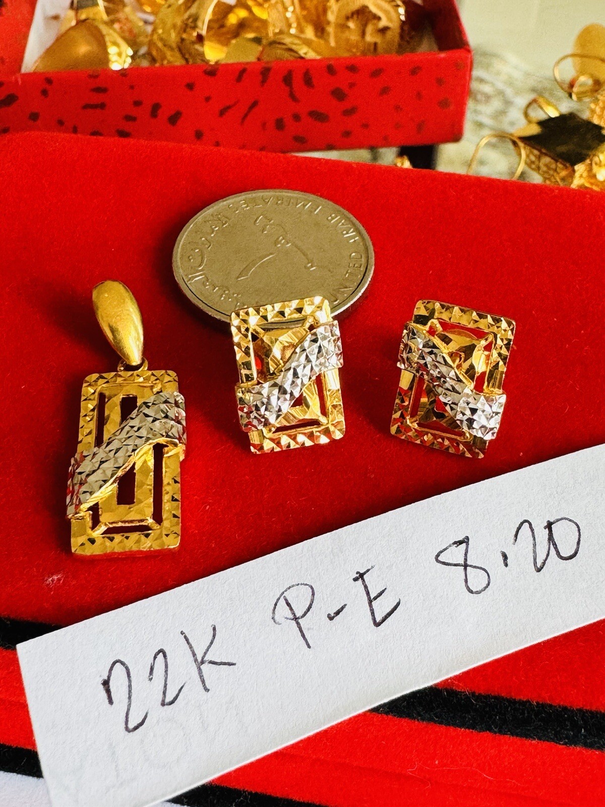 22K 916 22CT Fine Real Gold Unique Two tone Earring & Pendant 8.2G