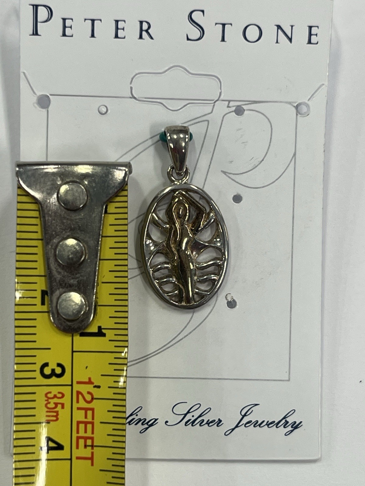Peter Stone 925 Vintage Nile River Goddess Silver & 14k Gold Inlay Pendant