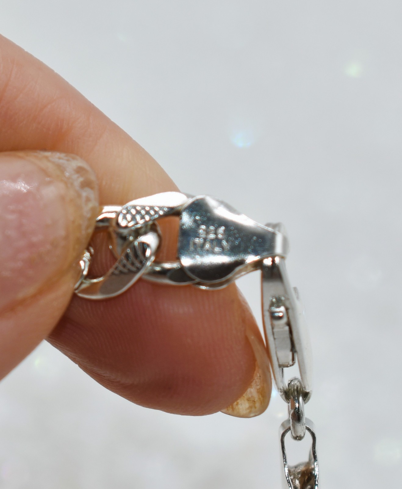 Italian Curb Link 7 mm High-Polish & Textured Sterling Silver Chain 70.5 g 30 in