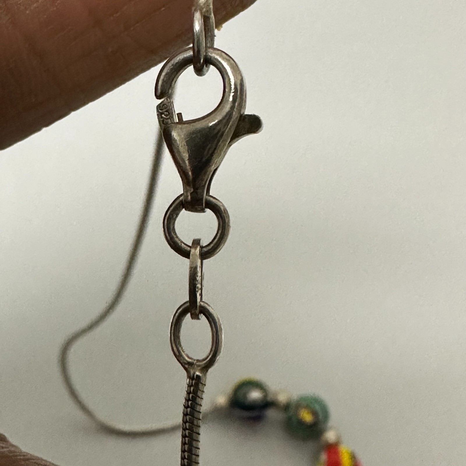 Sterling Silver Venetian Millefiori Beaded Necklace Snake Chain Italy Minimalist