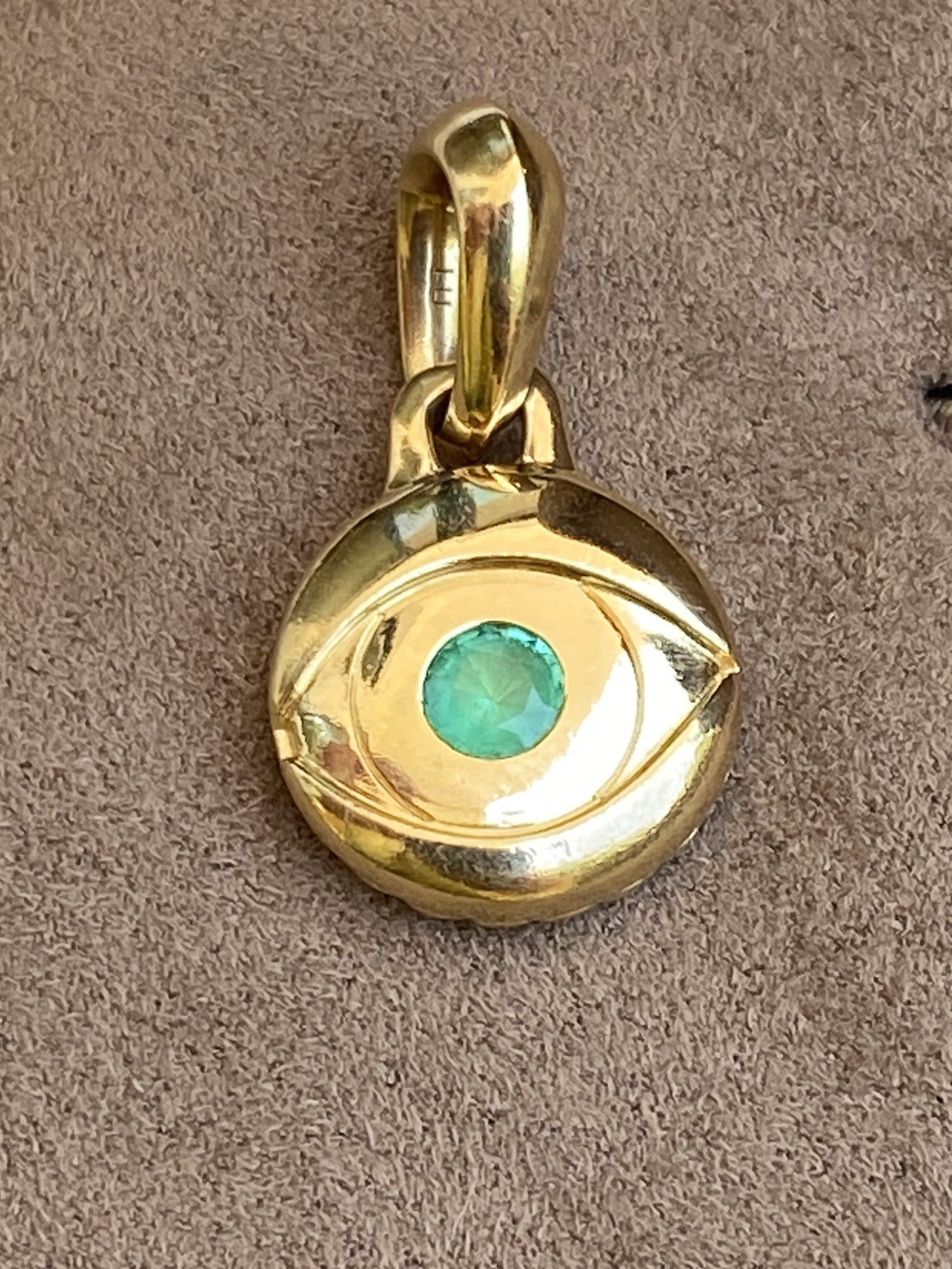 David Yurman 18K Gold Emerald Evil Eye Pendant Amulet Enhancer $2100+